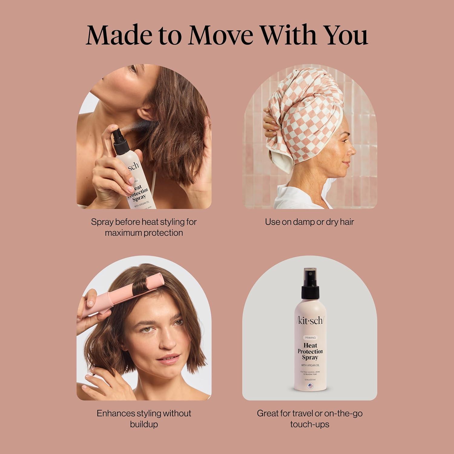 imageKitsch Heat Protection Spray for Hair Heat Protectant for Hair with Argan Oil Styling Hair Spray for Frizz Control Shine ampamp Damage Protection Protects Strands Up to 450F 68oz