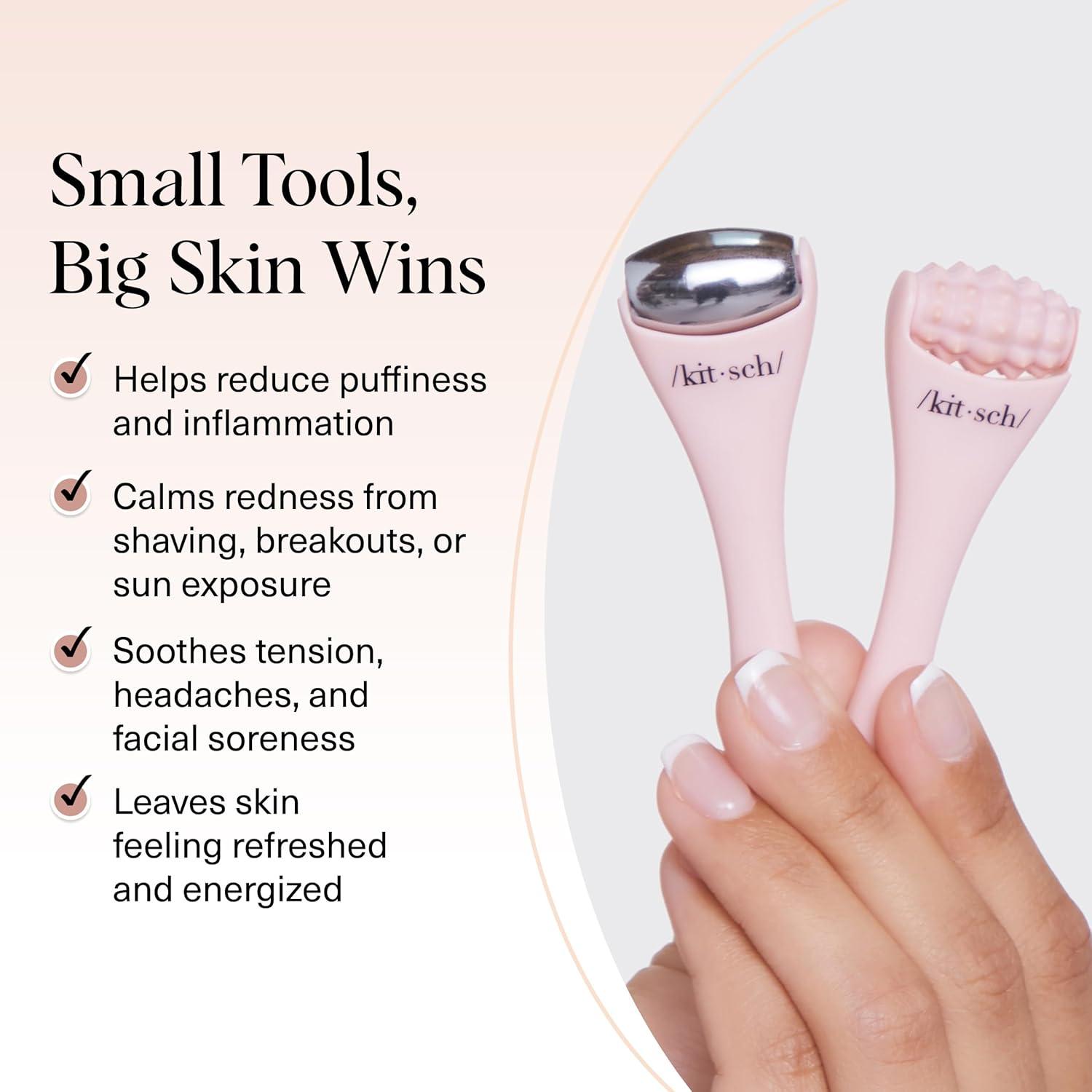 imageKitsch Mini Facial Roller ampamp Ice Face Roller Skin Care Tool Set for Women Face Massager for Puffy Eyes Cold Therapy Lymphatic Drainage Massager Self Care Gifts for Women ampamp Men BlushBlush