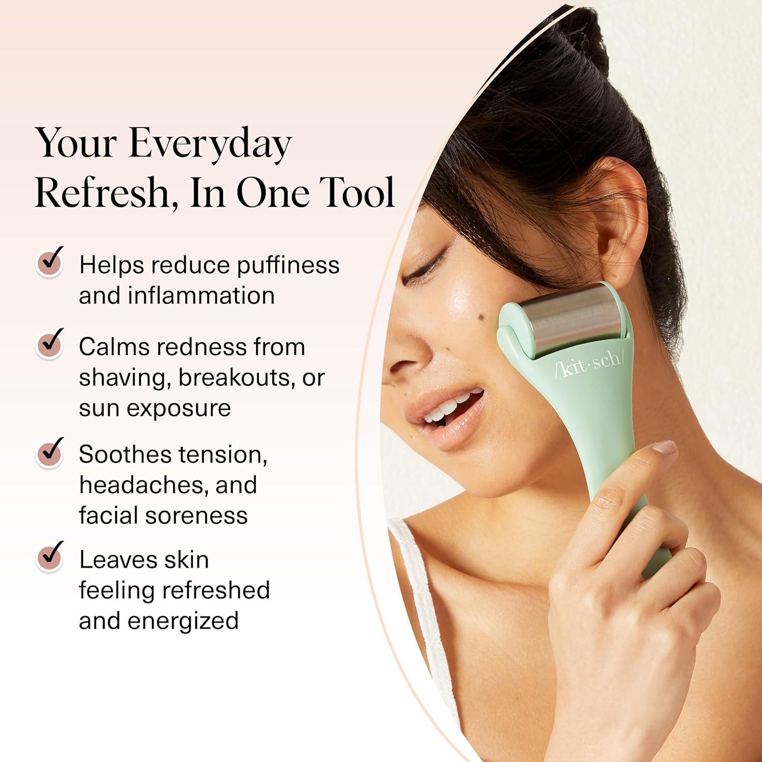 imageKitsch Mini Facial Roller ampamp Ice Face Roller Skin Care Tool Set for Women Face Massager for Puffy Eyes Cold Therapy Lymphatic Drainage Massager Self Care Gifts for Women ampamp Men BlushMinty Green