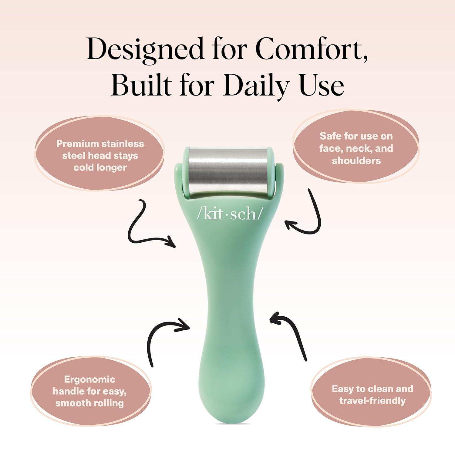 imageKitsch Mini Facial Roller ampamp Ice Face Roller Skin Care Tool Set for Women Face Massager for Puffy Eyes Cold Therapy Lymphatic Drainage Massager Self Care Gifts for Women ampamp Men BlushMinty Green
