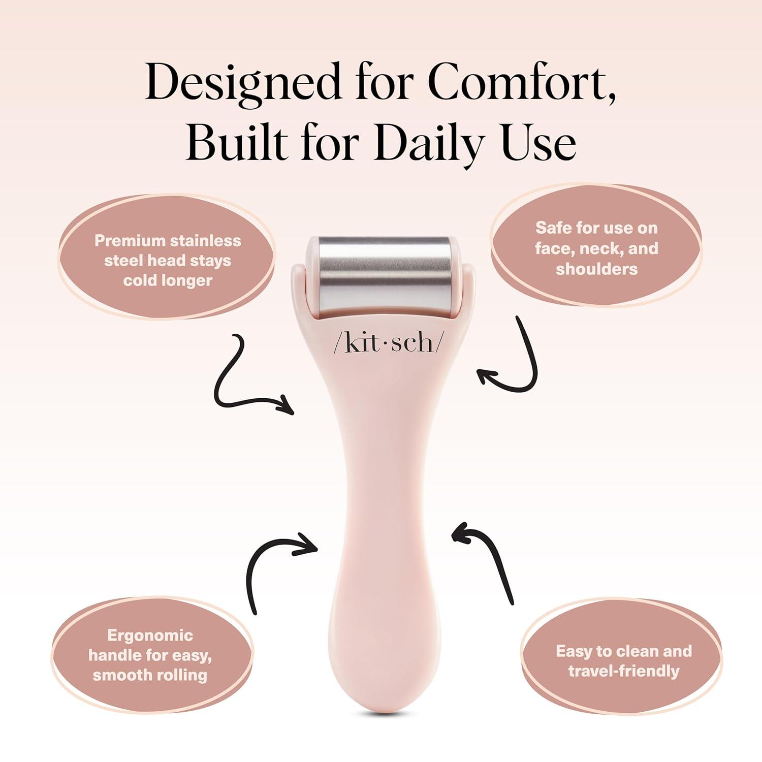 imageKitsch Mini Facial Roller ampamp Ice Face Roller Skin Care Tool Set for Women Face Massager for Puffy Eyes Cold Therapy Lymphatic Drainage Massager Self Care Gifts for Women ampamp Men BlushPink