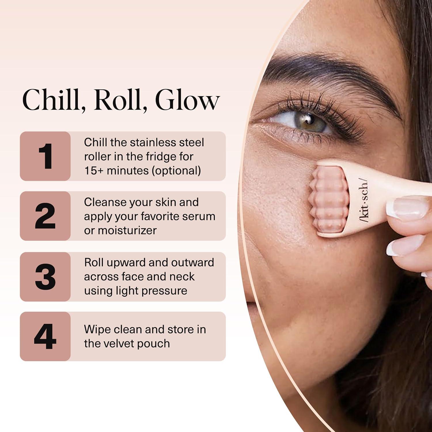 imageKitsch Mini Facial Roller ampamp Ice Face Roller Skin Care Tool Set for Women Face Massager for Puffy Eyes Cold Therapy Lymphatic Drainage Massager Self Care Gifts for Women ampamp Men BlushBlush