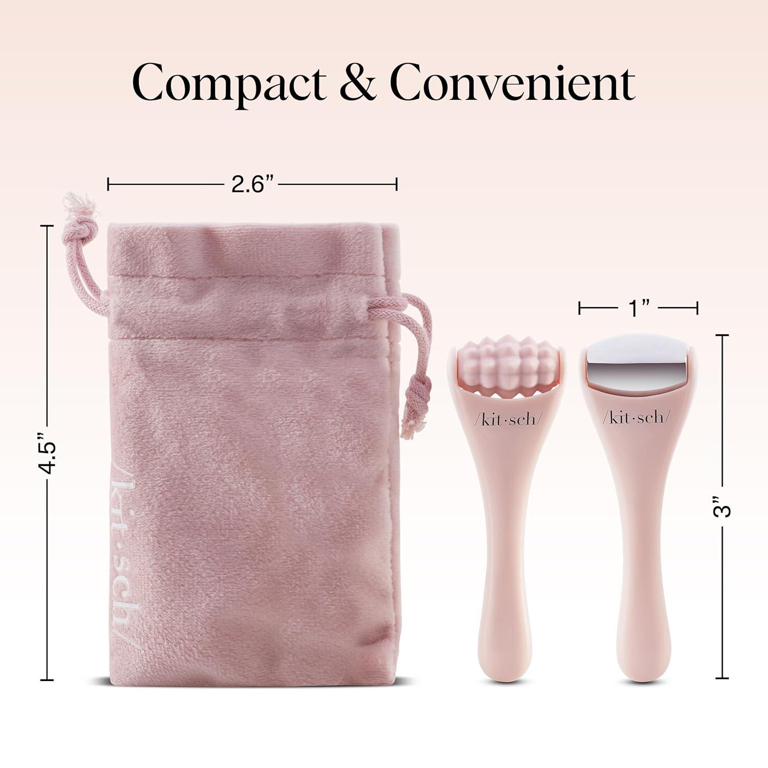 imageKitsch Mini Facial Roller ampamp Ice Face Roller Skin Care Tool Set for Women Face Massager for Puffy Eyes Cold Therapy Lymphatic Drainage Massager Self Care Gifts for Women ampamp Men BlushBlush