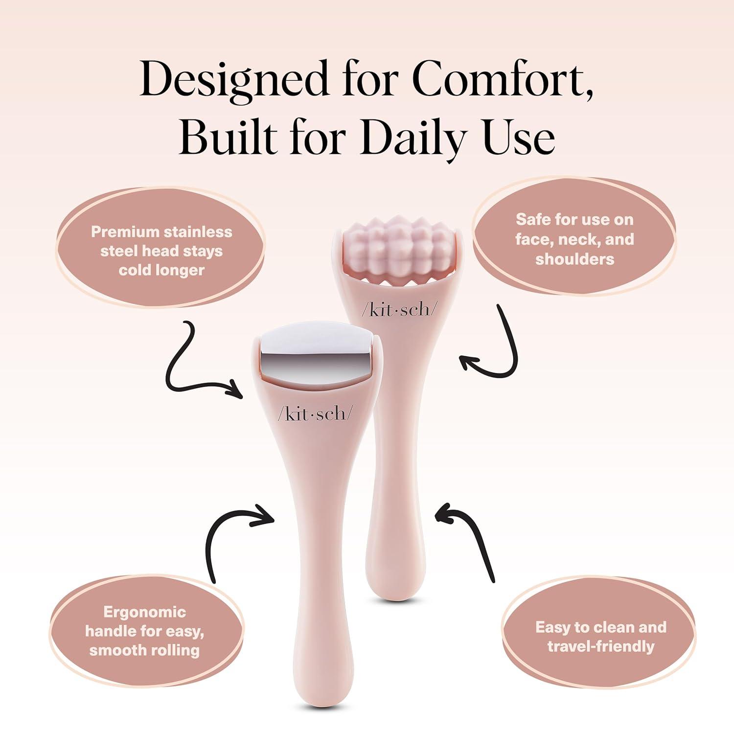 imageKitsch Mini Facial Roller ampamp Ice Face Roller Skin Care Tool Set for Women Face Massager for Puffy Eyes Cold Therapy Lymphatic Drainage Massager Self Care Gifts for Women ampamp Men BlushBlush