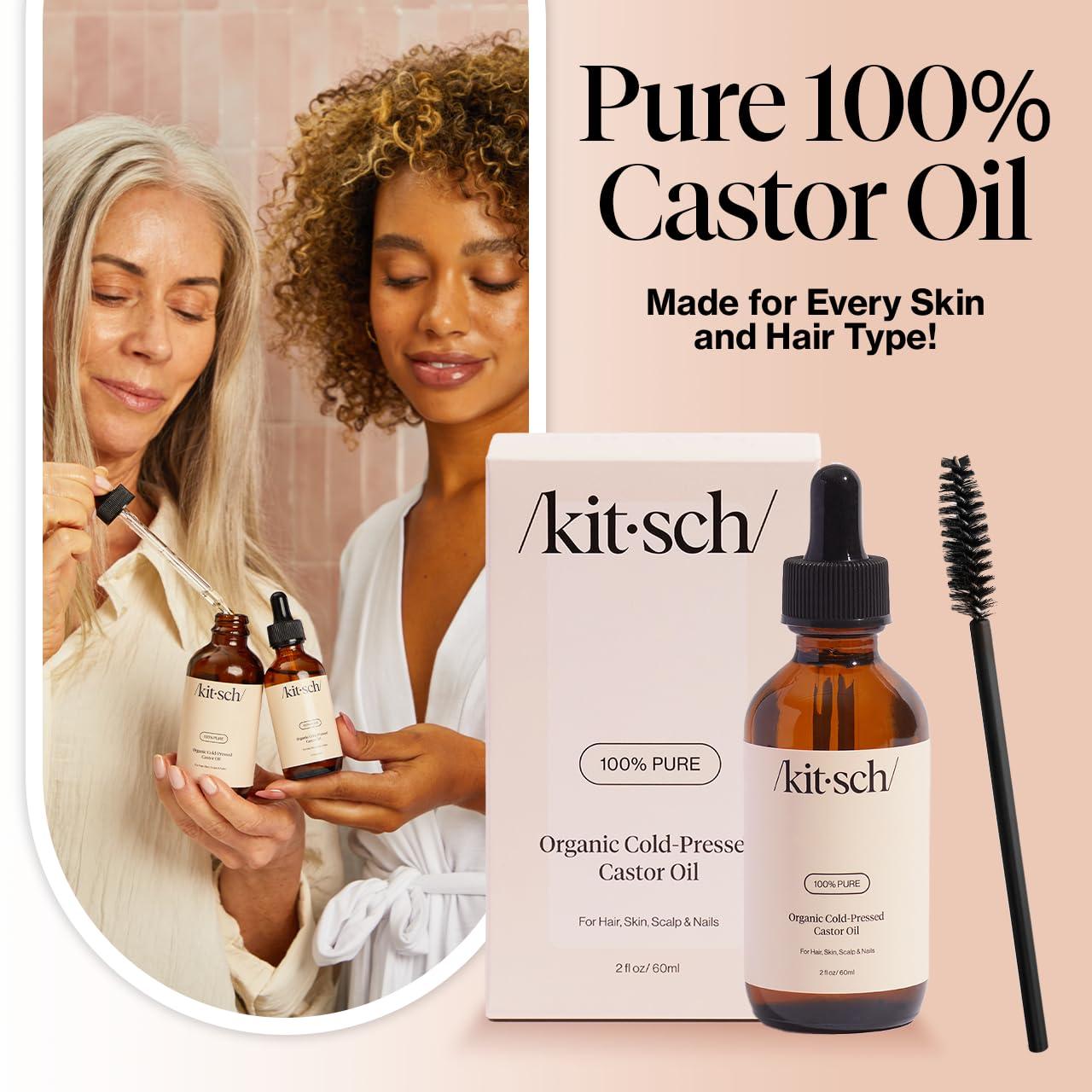 imageKitsch Organic Castor Oil for Hair Growth 100 Pure Castor Oil Organic Cold Pressed Unrefined Glass Bottle for Face Skin Lashes Brows Scalp Nails ampamp Belly Button Hexane Free USDA 2 oz2 Fl Oz Pack of 1