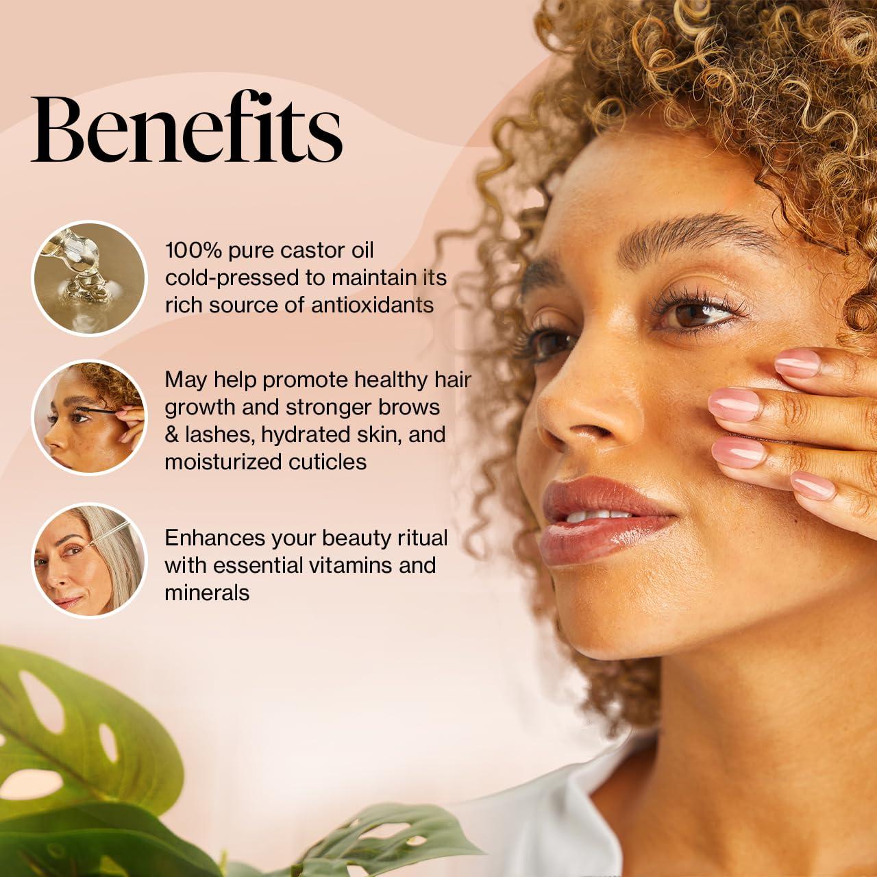 imageKitsch Organic Castor Oil for Hair Growth 100 Pure Castor Oil Organic Cold Pressed Unrefined Glass Bottle for Face Skin Lashes Brows Scalp Nails ampamp Belly Button Hexane Free USDA 2 oz2 Fl Oz Pack of 1