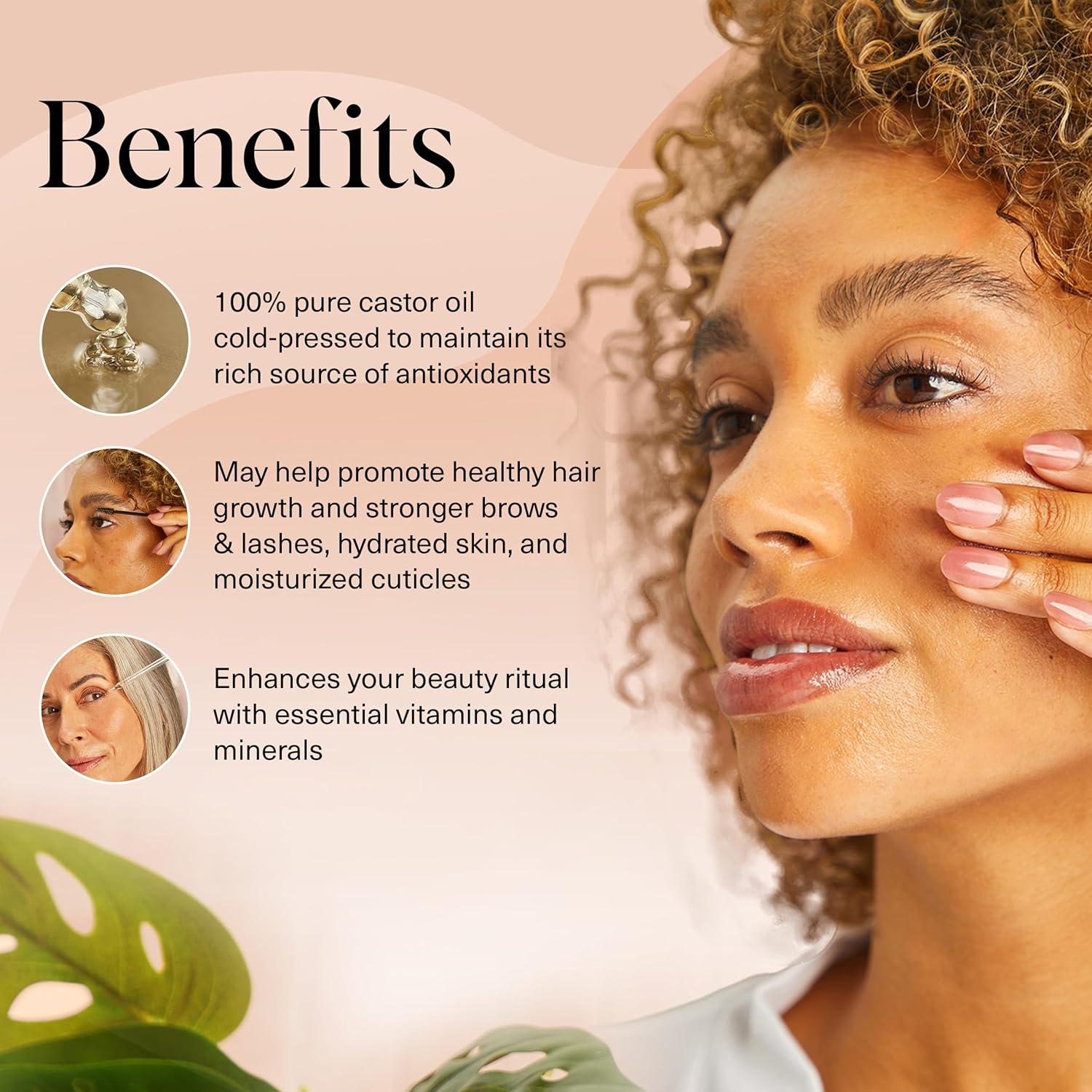 imageKitsch Organic Castor Oil for Hair Growth 100 Pure Castor Oil Organic Cold Pressed Unrefined Glass Bottle for Face Skin Lashes Brows Scalp Nails ampamp Belly Button Hexane Free USDA 2 oz4 Fl Oz Pack of 1