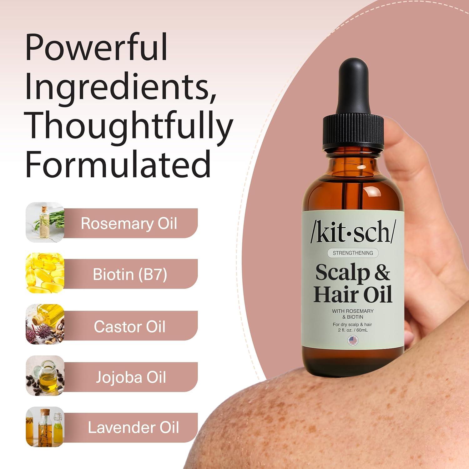 imageKitsch Rosemary Oil for Hair Growth Hair Oil with Biotin Castor ampamp Jojoba PreWash Scalp oil for Hair Care Lavender Scent 10mL2 Fl Oz Pack of 1