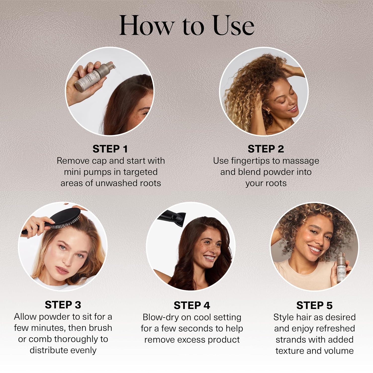 imageKitsch Volumizing Rice Protein Dry Shampoo Powder Dry Shampoo for Women ampamp Men Dark Hair No White Cast Absorbs Oil NonGreasy Fragrance Free Travel Size in Pump Form Dark Tinted 1ozDark Tinted