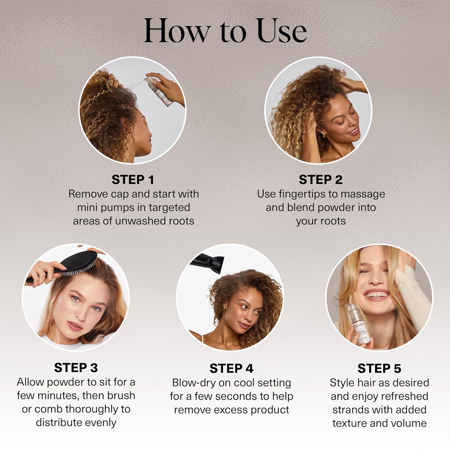 imageKitsch Volumizing Rice Protein Dry Shampoo Powder Dry Shampoo for Women ampamp Men Dark Hair No White Cast Absorbs Oil NonGreasy Fragrance Free Travel Size in Pump Form Dark Tinted 1ozInvisible