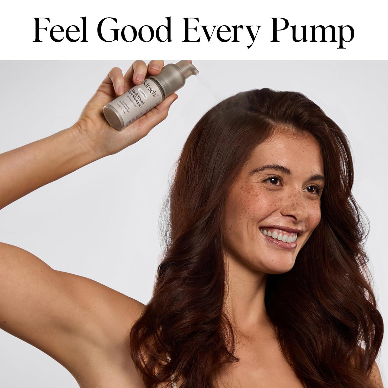 imageKitsch Volumizing Rice Protein Dry Shampoo Powder Dry Shampoo for Women ampamp Men Dark Hair No White Cast Absorbs Oil NonGreasy Fragrance Free Travel Size in Pump Form Dark Tinted 1ozDark Tinted