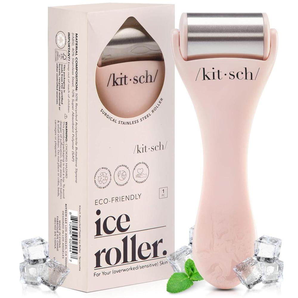 imageKitsch Mini Facial Roller ampamp Ice Face Roller Skin Care Tool Set for Women Face Massager for Puffy Eyes Cold Therapy Lymphatic Drainage Massager Self Care Gifts for Women ampamp Men BlushPink