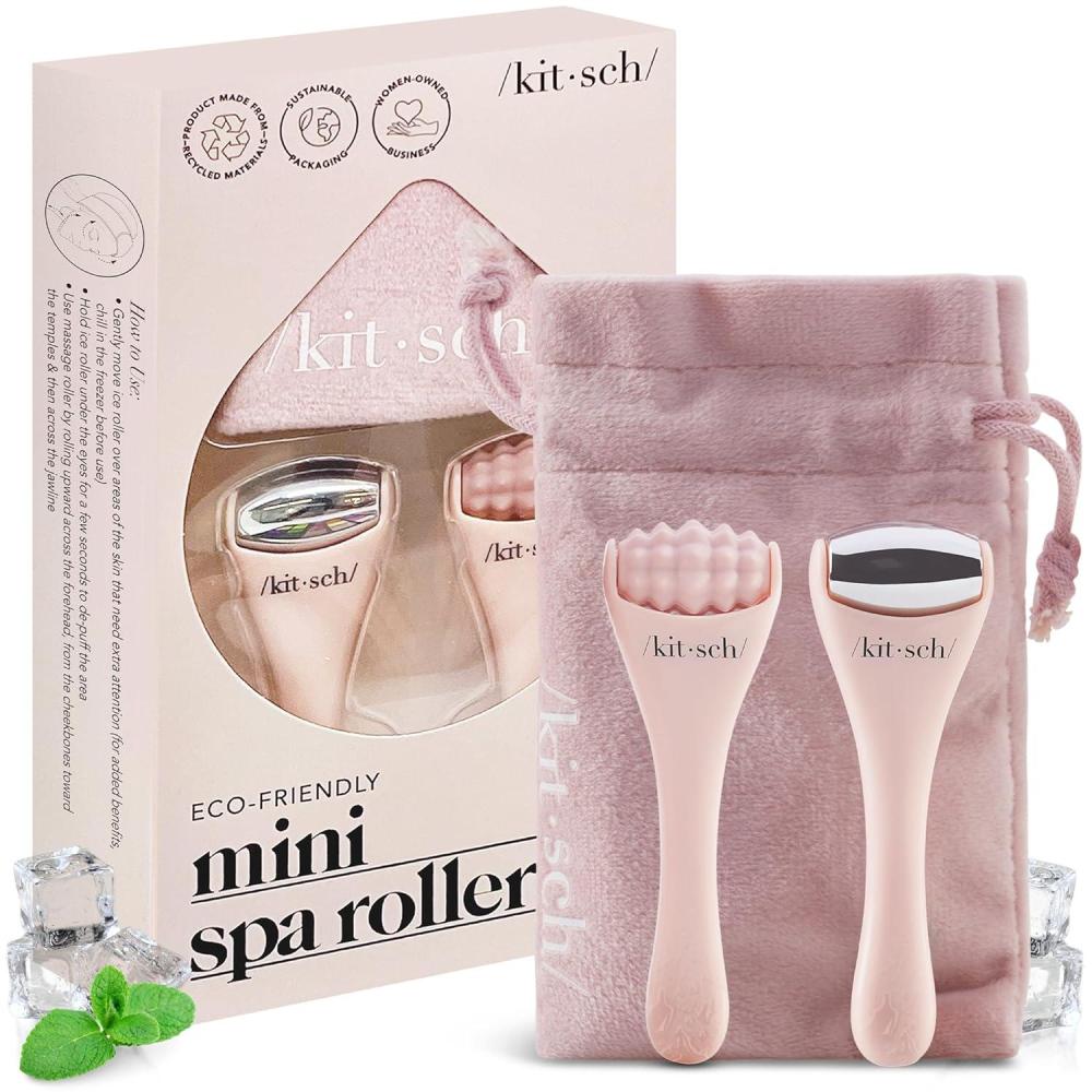 imageKitsch Mini Facial Roller ampamp Ice Face Roller Skin Care Tool Set for Women Face Massager for Puffy Eyes Cold Therapy Lymphatic Drainage Massager Self Care Gifts for Women ampamp Men BlushBlush