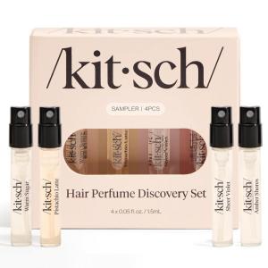 Kitsch Hair Perfume For Women (Discovery Set) – Pistachio Latte, Warm Sugar, Sheer Violet & Amber Waves – Patented Odor-Eliminating Technology, Hair Spray and Body Mist – 4 x 1.5ml