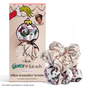 Kitsch Satin Scrunchies for Women – No Crease Hair Ties for Girls | Scrunchies For All Hair Types and Textures, Perfect for Day or Night | Ideal Gifts for Women – Assorted Cherry Blossom, 5pcs(Grinch)