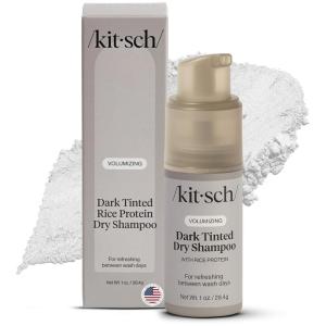 Kitsch Volumizing Rice Protein Dry Shampoo Powder – Dry Shampoo for Women & Men, Dark Hair, No White Cast, Absorbs Oil, Non-Greasy, Fragrance Free, Travel Size in Pump Form – Dark Tinted 1oz(Dark Tinted)