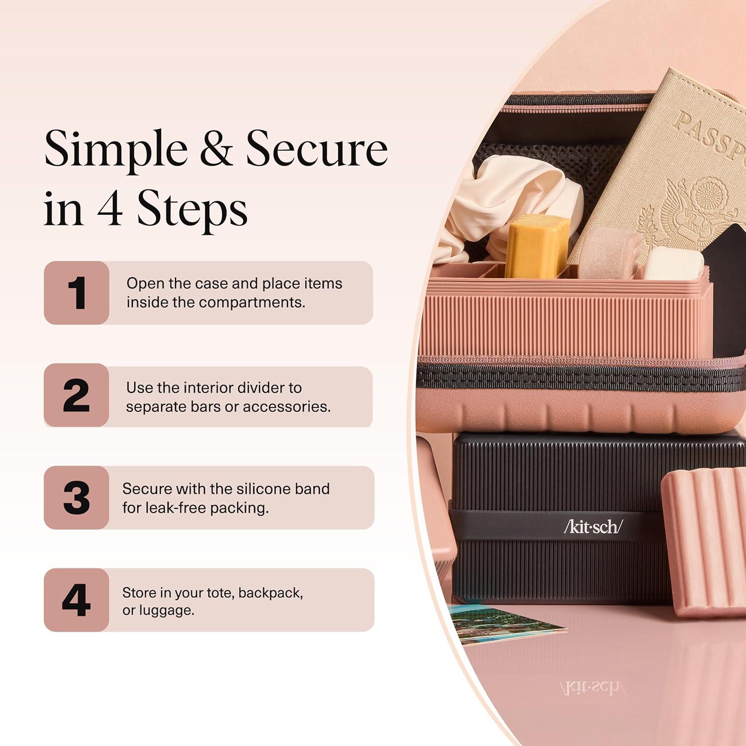 imageKitsch 4Compartment Travel Soap Case Bar Soap Holder ampamp Organizer Travel Case for Bars TSAApproved Lightweight Durable LeakProof Made from Recycled Plastic BlackBlack