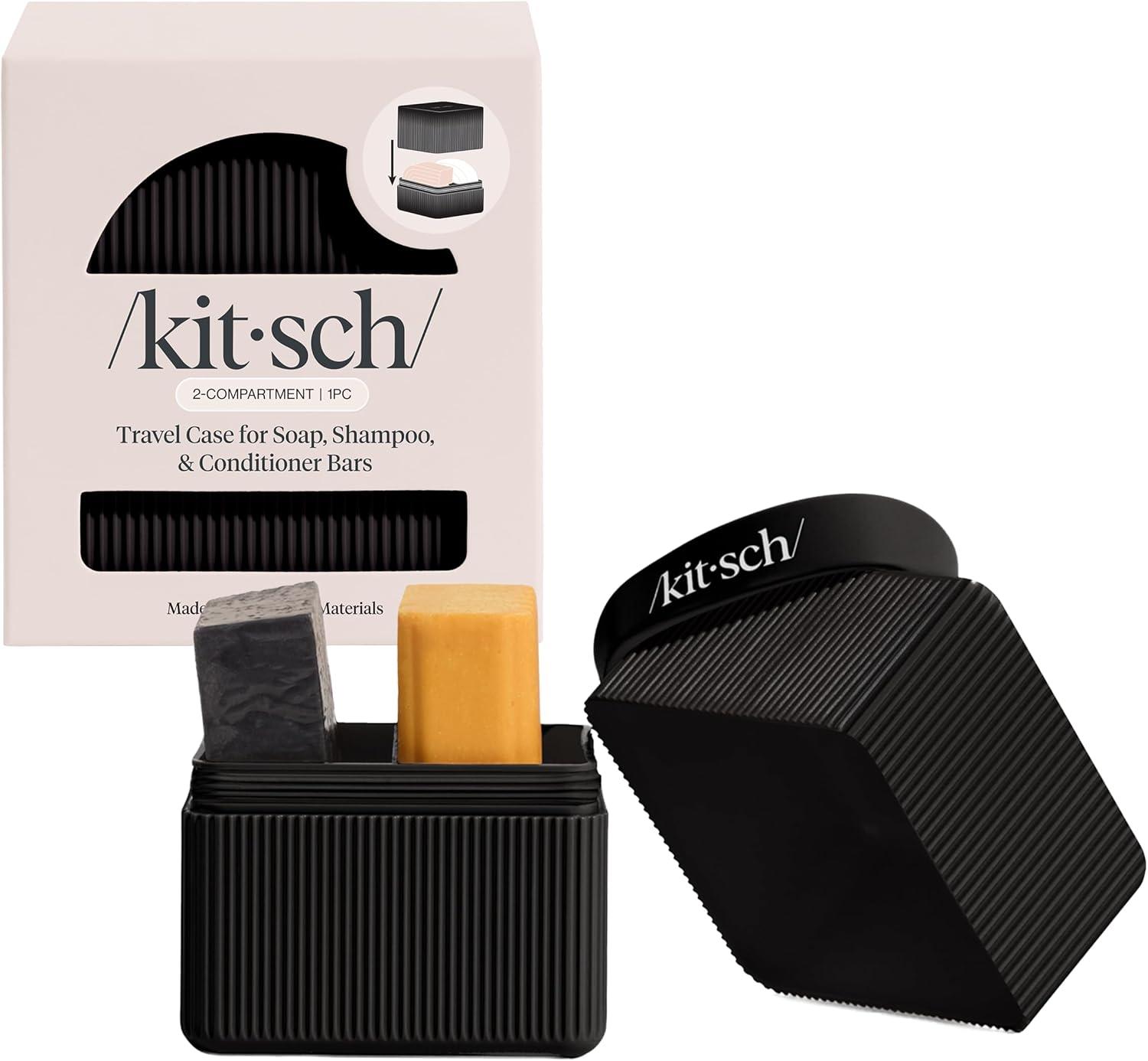 imageKitsch 4Compartment Travel Soap Case Bar Soap Holder ampamp Organizer Travel Case for Bars TSAApproved Lightweight Durable LeakProof Made from Recycled Plastic BlackBlack