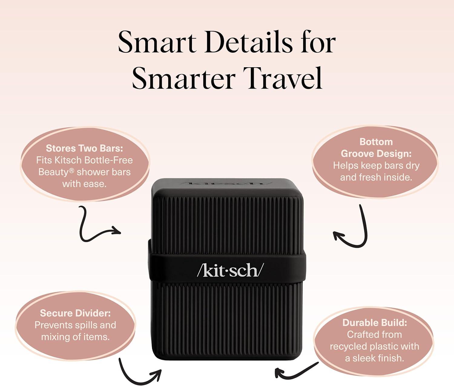 imageKitsch 4Compartment Travel Soap Case Bar Soap Holder ampamp Organizer Travel Case for Bars TSAApproved Lightweight Durable LeakProof Made from Recycled Plastic BlackBlack