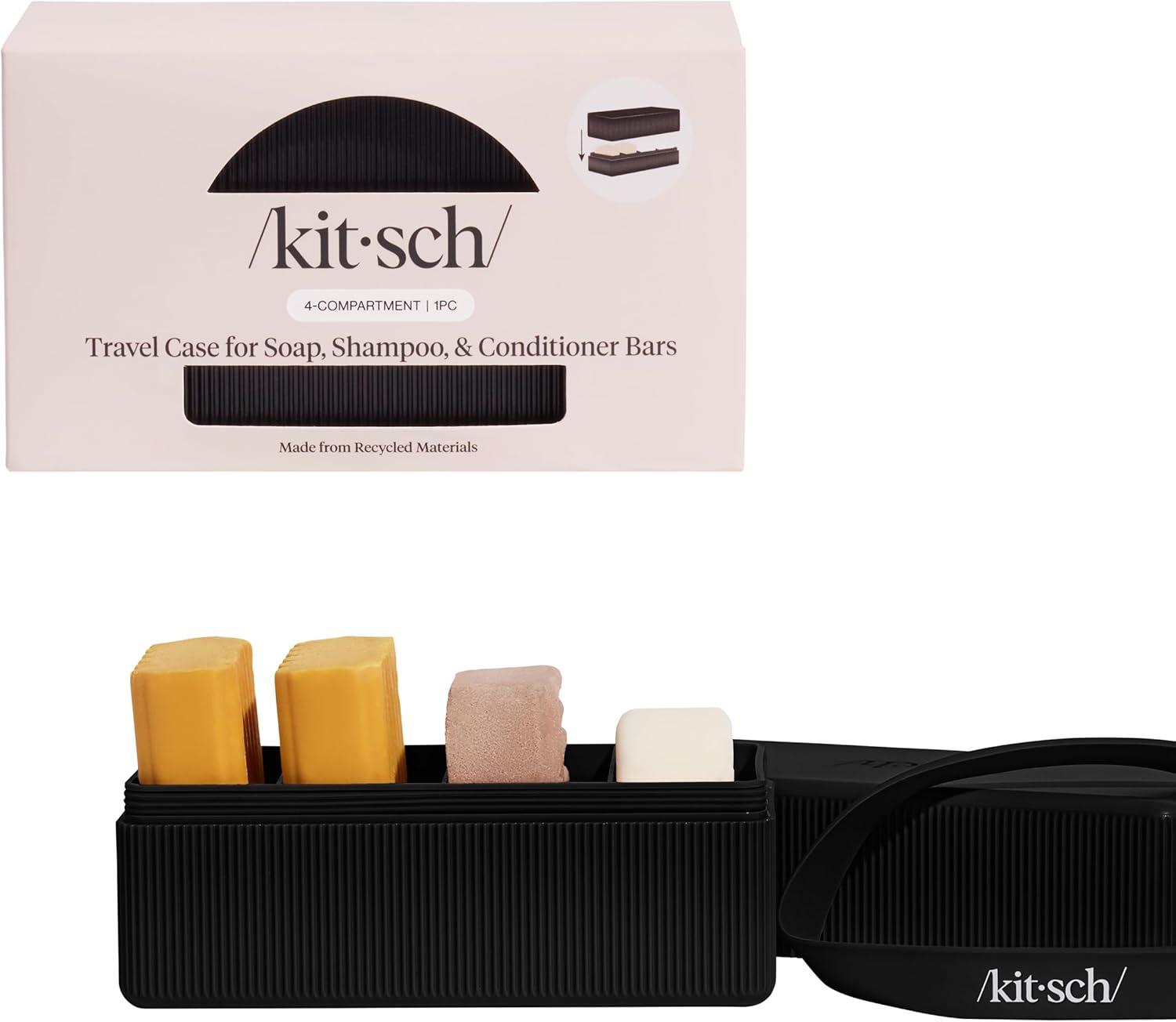 imageKitsch 4Compartment Travel Soap Case Bar Soap Holder ampamp Organizer Travel Case for Bars TSAApproved Lightweight Durable LeakProof Made from Recycled Plastic BlackBlack