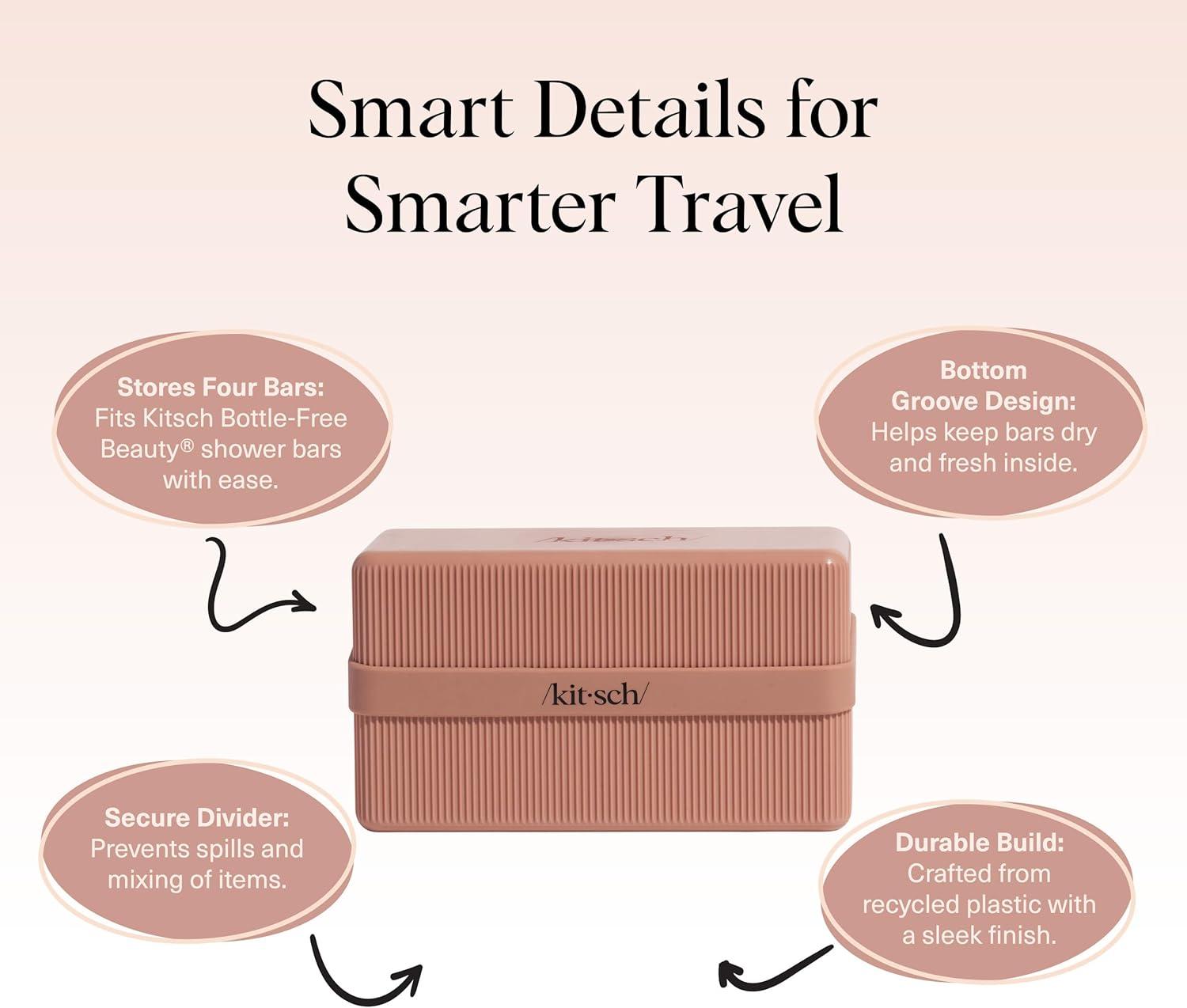 imageKitsch 4Compartment Travel Soap Case Bar Soap Holder ampamp Organizer Travel Case for Bars TSAApproved Lightweight Durable LeakProof Made from Recycled Plastic BlackTerracotta