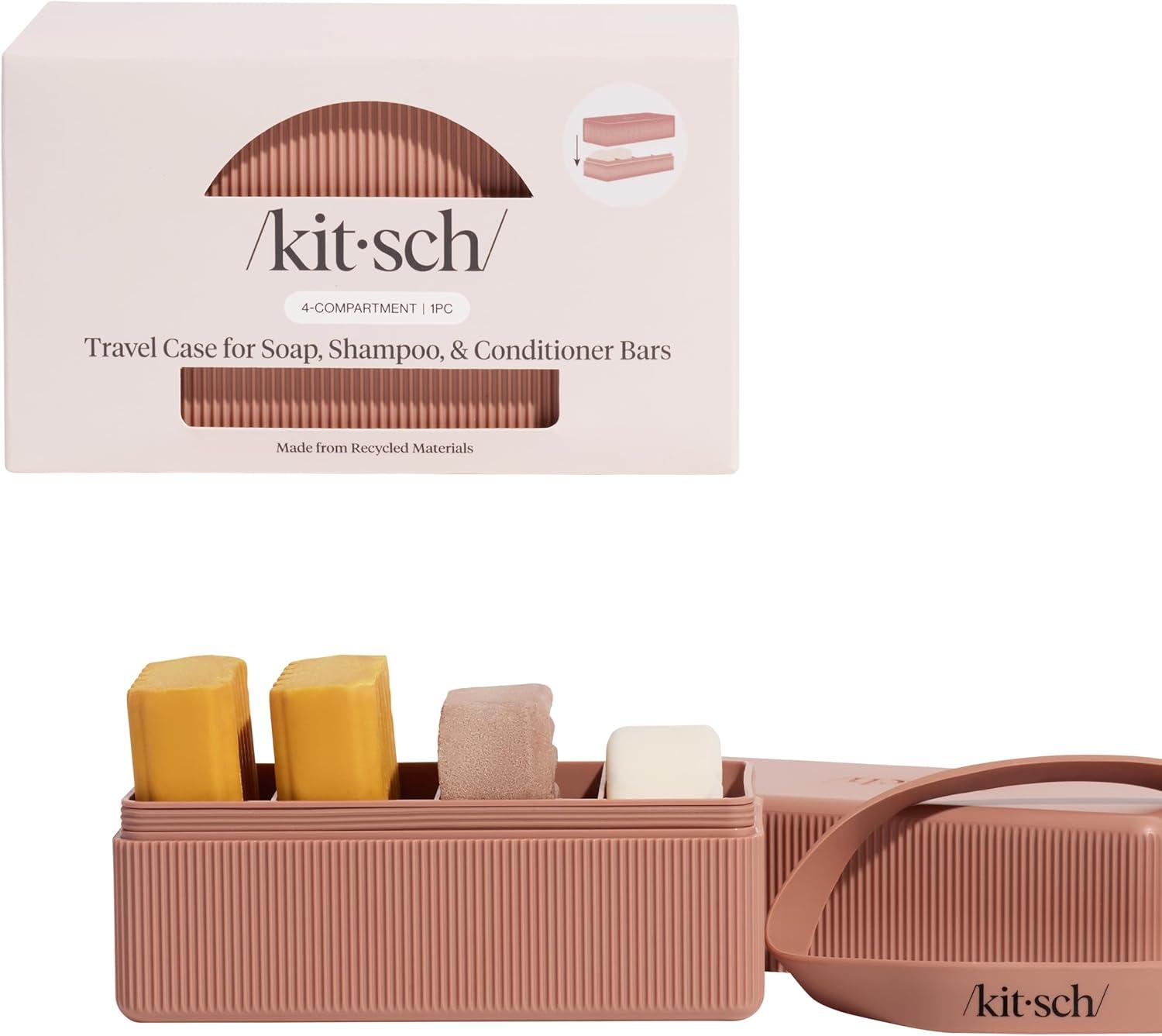 imageKitsch 4Compartment Travel Soap Case Bar Soap Holder ampamp Organizer Travel Case for Bars TSAApproved Lightweight Durable LeakProof Made from Recycled Plastic BlackTerracotta