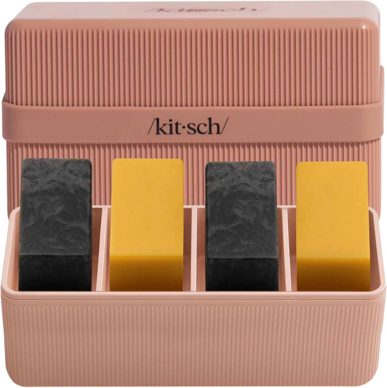 imageKitsch 4Compartment Travel Soap Case Bar Soap Holder ampamp Organizer Travel Case for Bars TSAApproved Lightweight Durable LeakProof Made from Recycled Plastic BlackTerracotta