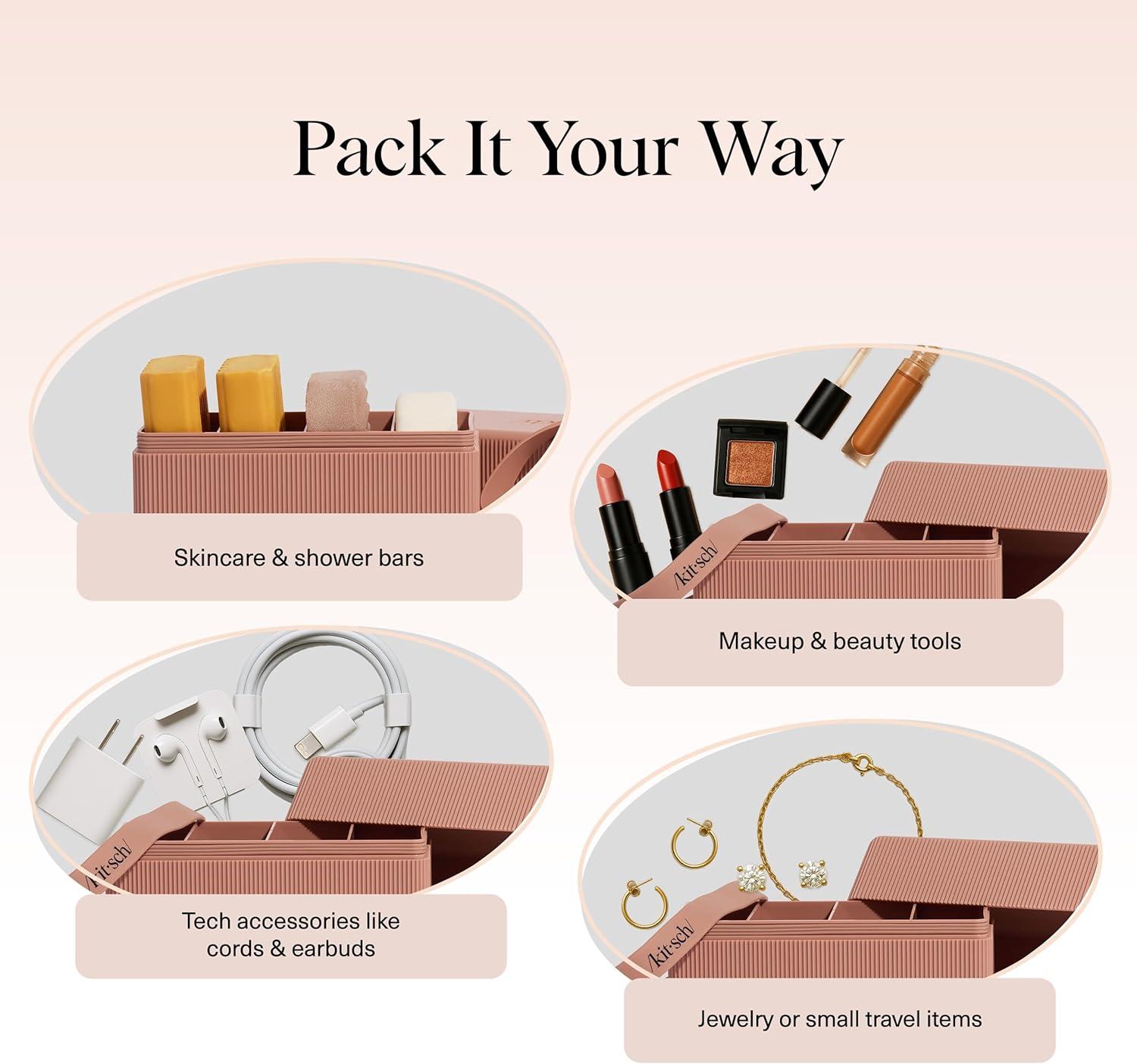 imageKitsch 4Compartment Travel Soap Case Bar Soap Holder ampamp Organizer Travel Case for Bars TSAApproved Lightweight Durable LeakProof Made from Recycled Plastic BlackTerracotta