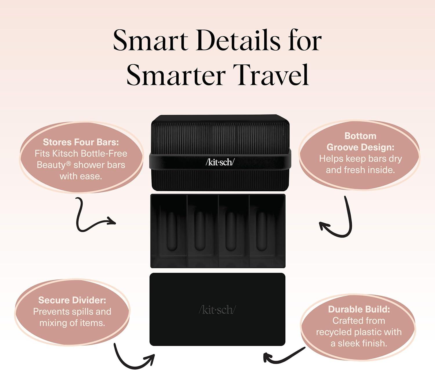 imageKitsch 4Compartment Travel Soap Case Bar Soap Holder ampamp Organizer Travel Case for Bars TSAApproved Lightweight Durable LeakProof Made from Recycled Plastic BlackBlack