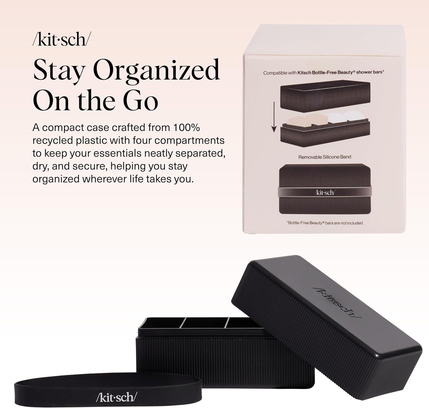 imageKitsch 4Compartment Travel Soap Case Bar Soap Holder ampamp Organizer Travel Case for Bars TSAApproved Lightweight Durable LeakProof Made from Recycled Plastic BlackBlack