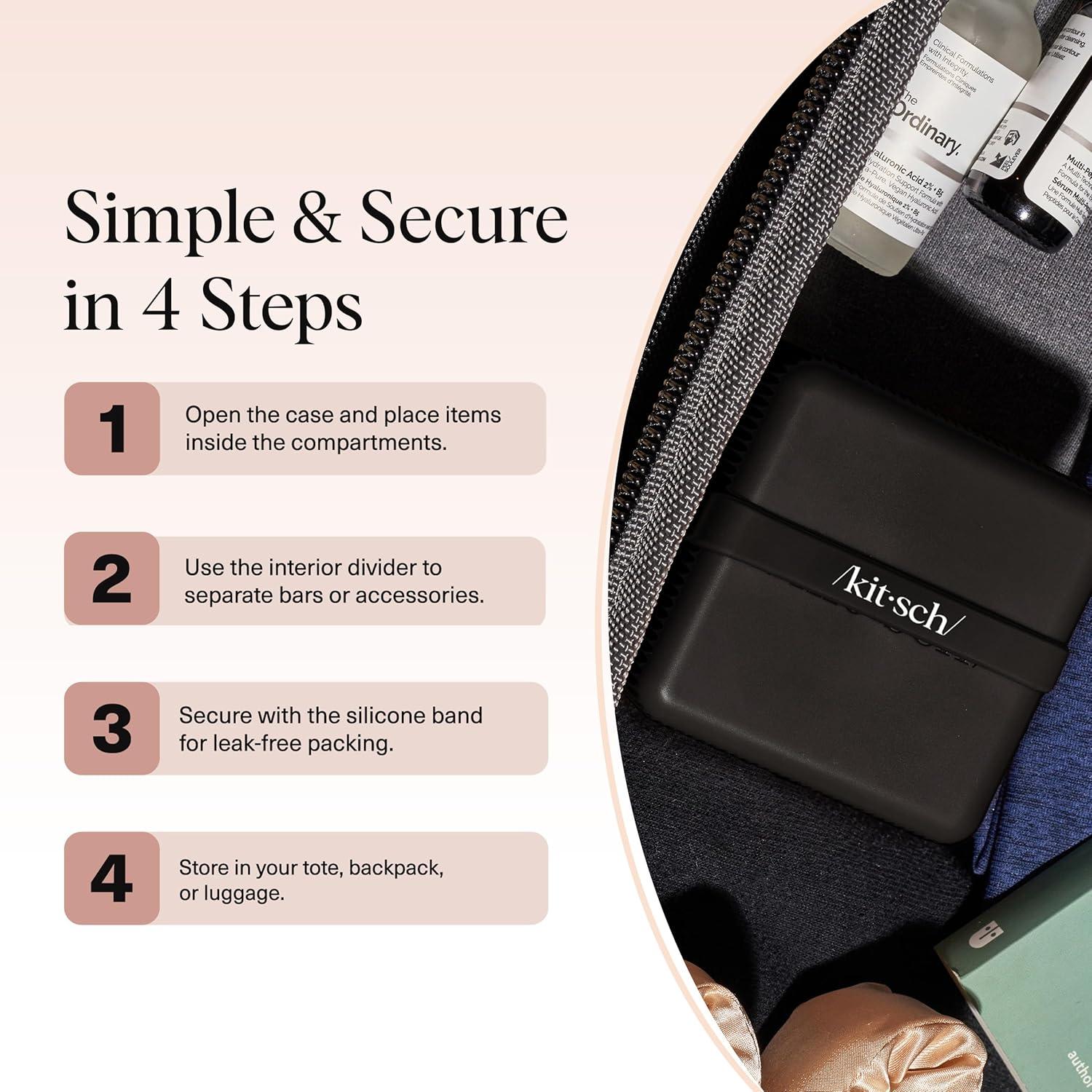 imageKitsch 4Compartment Travel Soap Case Bar Soap Holder ampamp Organizer Travel Case for Bars TSAApproved Lightweight Durable LeakProof Made from Recycled Plastic BlackBlack