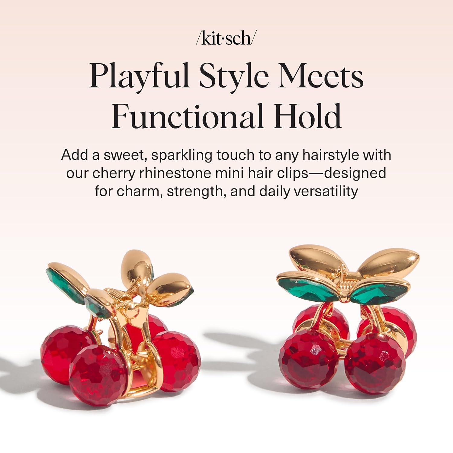 imageKitsch Cherry Small Hair Clips for Women Rhinestones Small Claw Clips Electroplated Metal Springs and AntiRust Finish Strong Hold for Updo and Cute Half Up Styles Ideal Gifts for Women 2pcs
