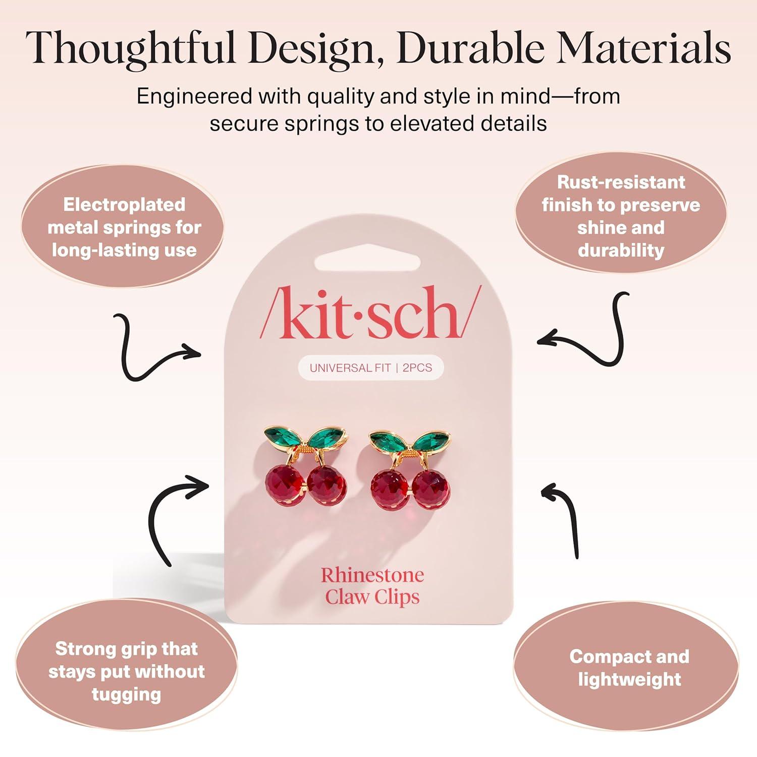 imageKitsch Cherry Small Hair Clips for Women Rhinestones Small Claw Clips Electroplated Metal Springs and AntiRust Finish Strong Hold for Updo and Cute Half Up Styles Ideal Gifts for Women 2pcs