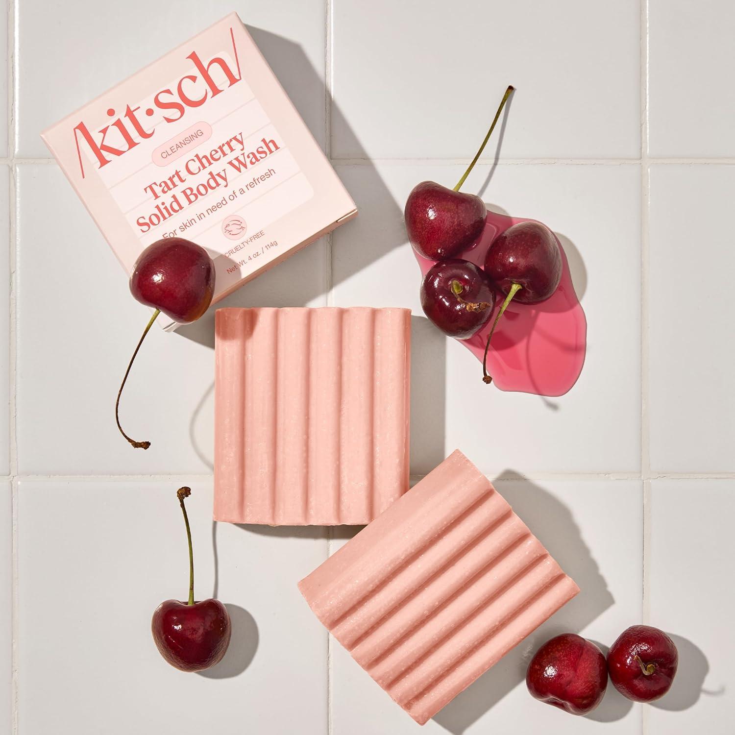 imageKitsch Cleansing Tart Cherry Soap Bar with Refreshing Scent EcoFriendly Body Wash Women Love Cherry Solid Bar Soap for Daily Use Silicone Sulfate and Paraben Free Made in USA 4oz