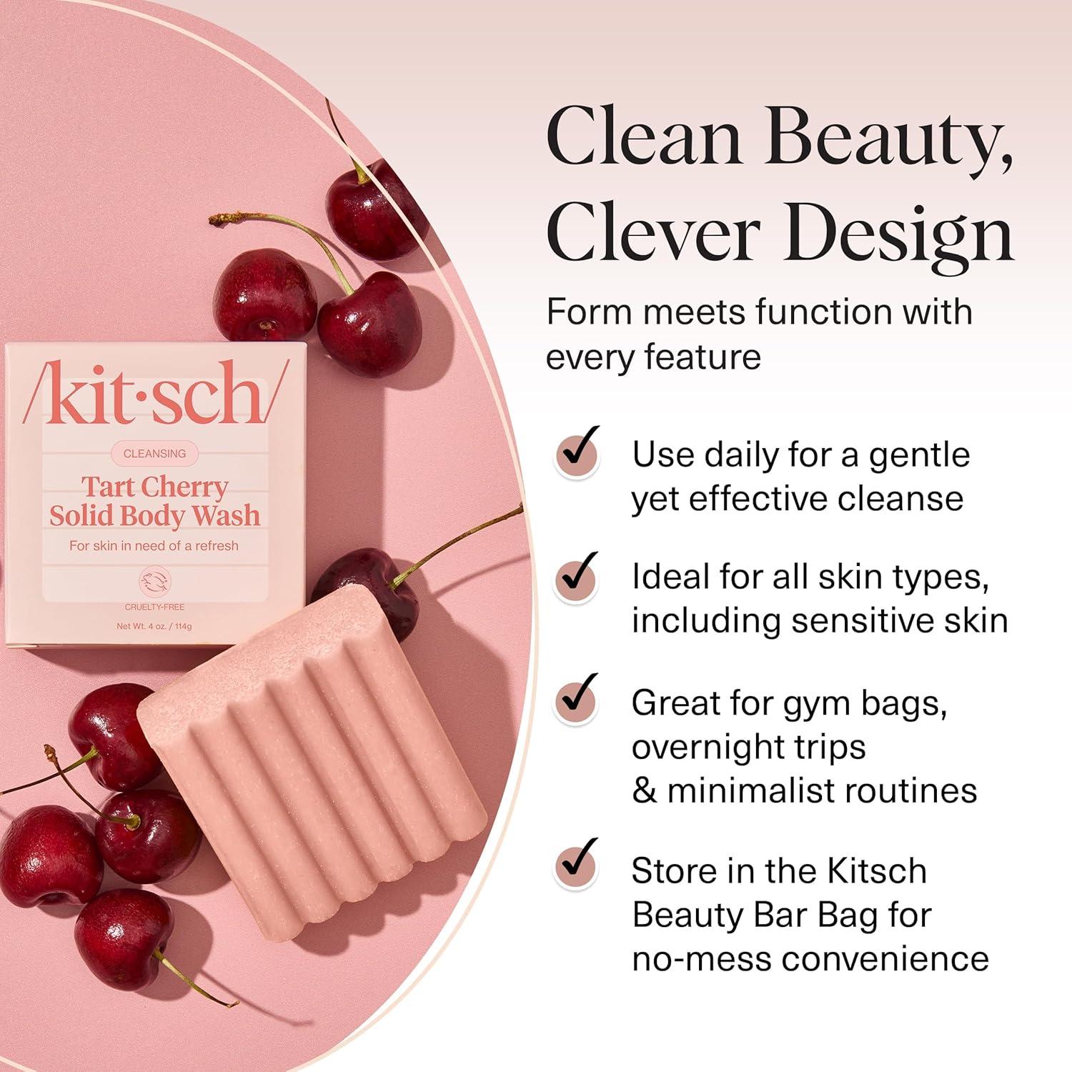 imageKitsch Cleansing Tart Cherry Soap Bar with Refreshing Scent EcoFriendly Body Wash Women Love Cherry Solid Bar Soap for Daily Use Silicone Sulfate and Paraben Free Made in USA 4oz