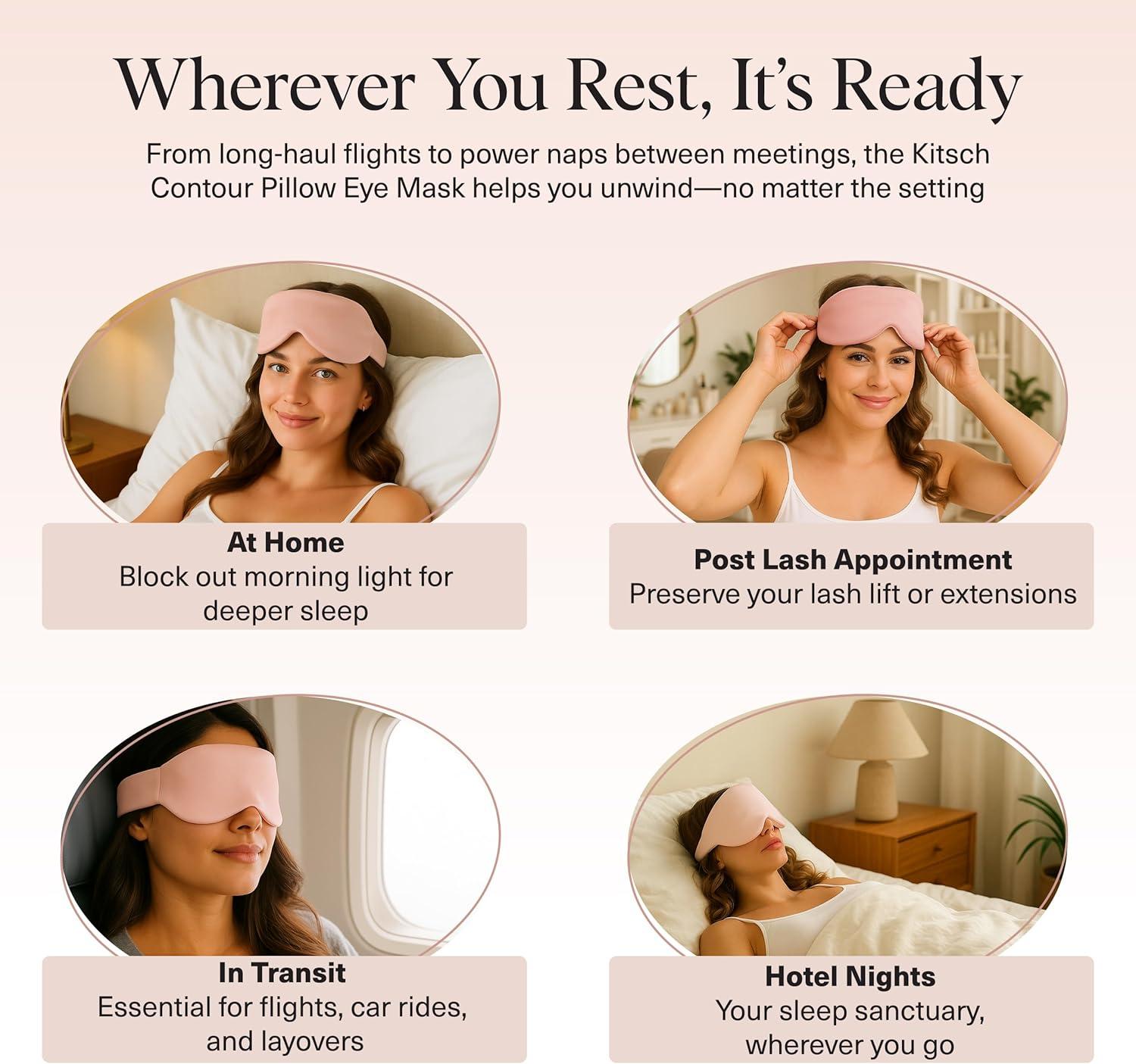 imageKitsch Contour Pillow Eye Mask Softer Than Silk Eye Mask for Sleeping Blindfold Sleep Masks for Women ampamp Men No Eye Pressure Lightweight Eye Care Travel Essentials BlushBlush