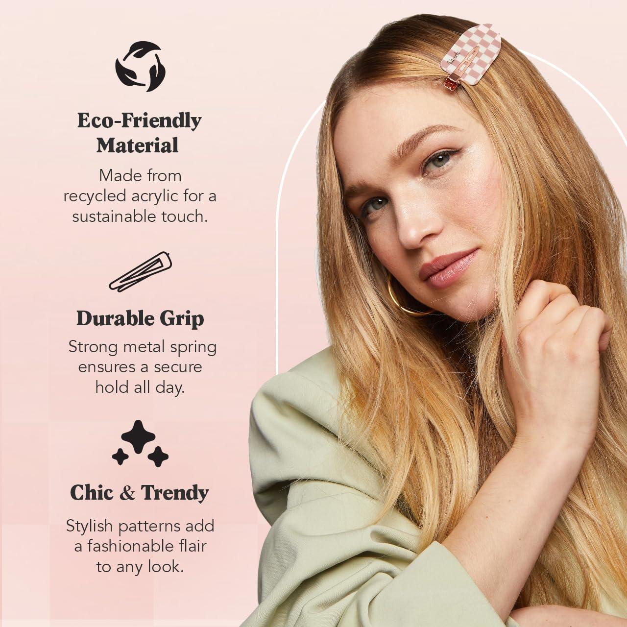 imageKitsch Creaseless Hair Clips for Women No Crease No Bend Hair Clips for Styling Bangs Makeup Application Face Wash Recycled Acrylic Cherry Print Ideal Gifts for Women 4pcsTerracotta Checkered