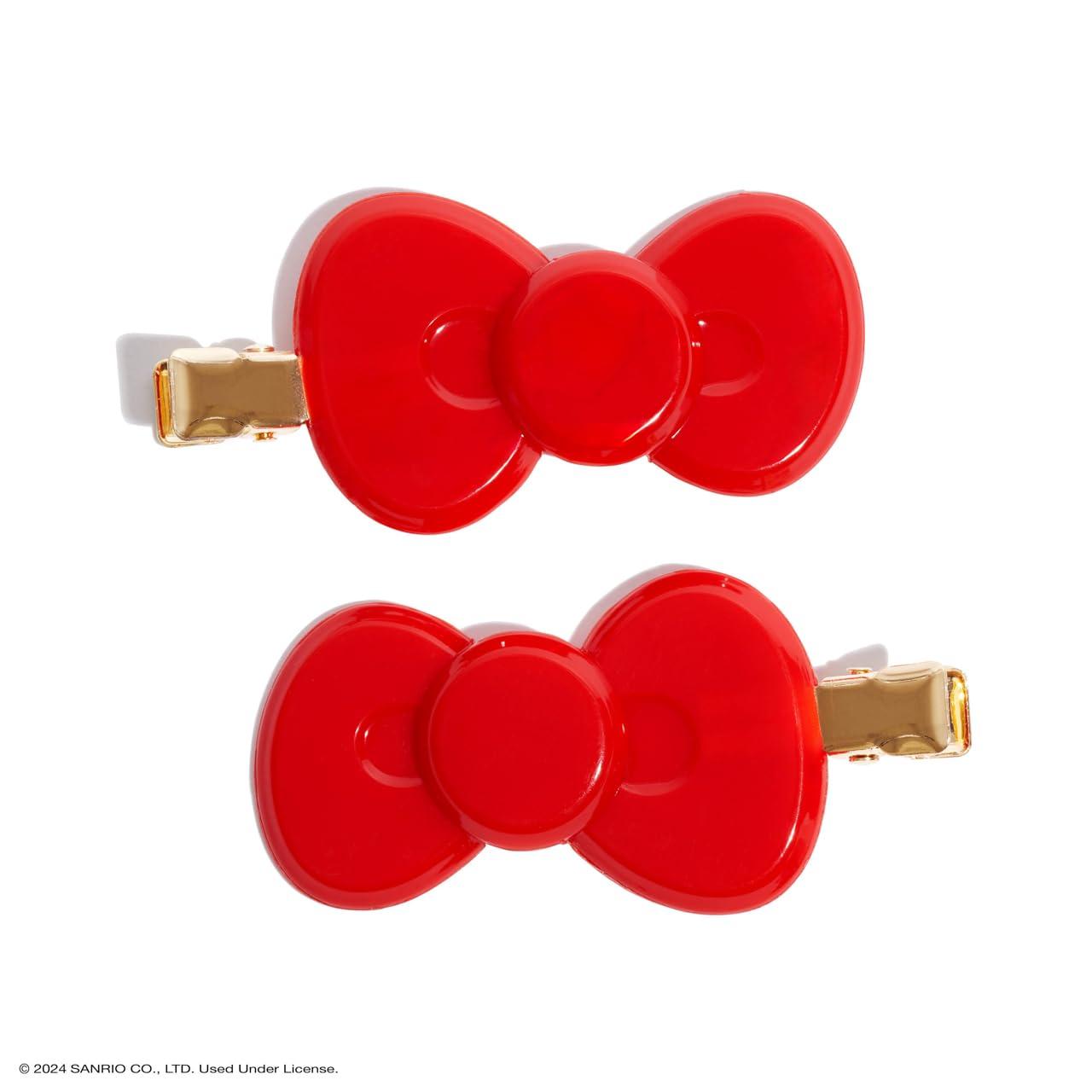 imageKitsch Creaseless Hair Clips for Women No Crease No Bend Hair Clips for Styling Bangs Makeup Application Face Wash Recycled Acrylic Cherry Print Ideal Gifts for Women 4pcsRed Kitty Bow