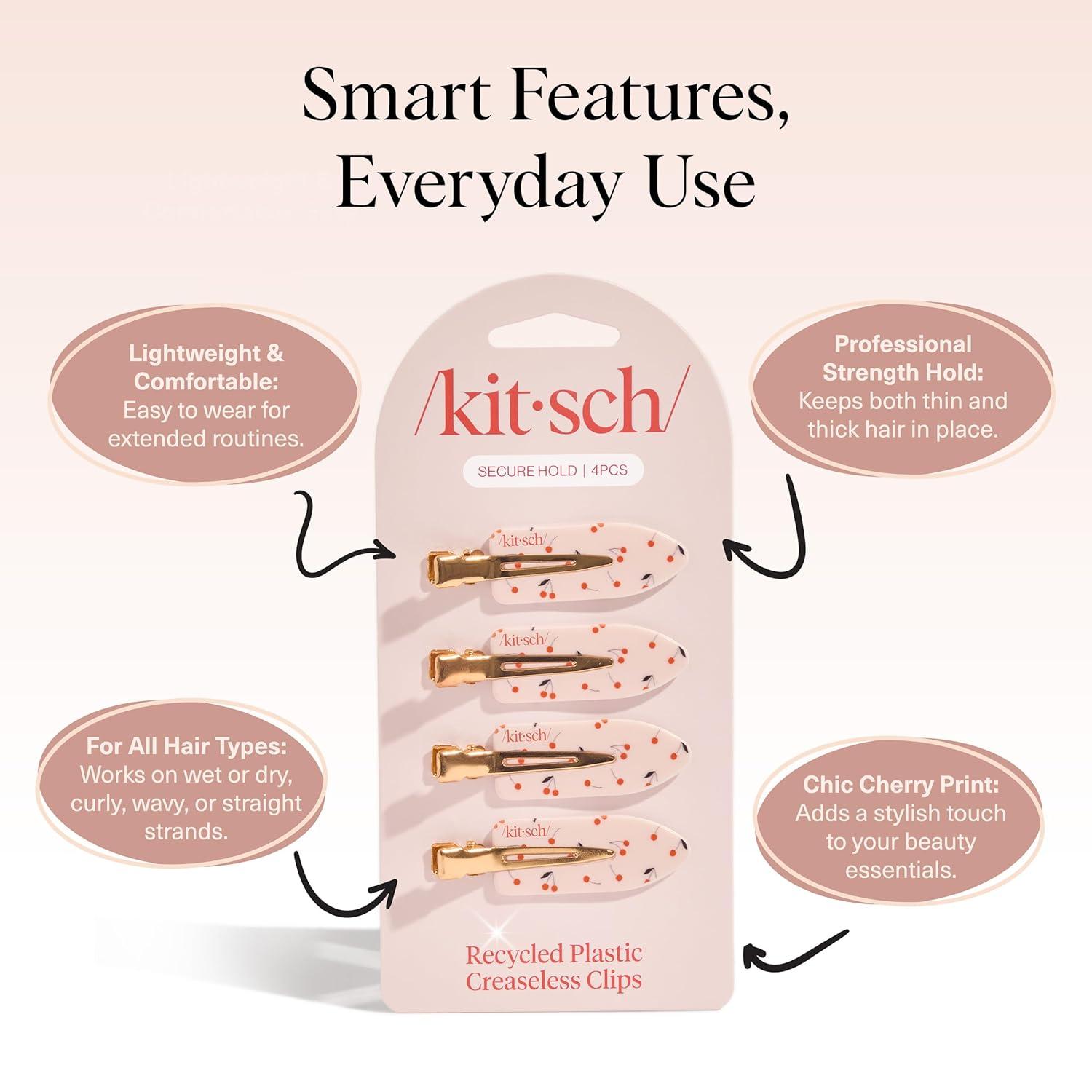 imageKitsch Creaseless Hair Clips for Women No Crease No Bend Hair Clips for Styling Bangs Makeup Application Face Wash Recycled Acrylic Cherry Print Ideal Gifts for Women 4pcsCherry Print