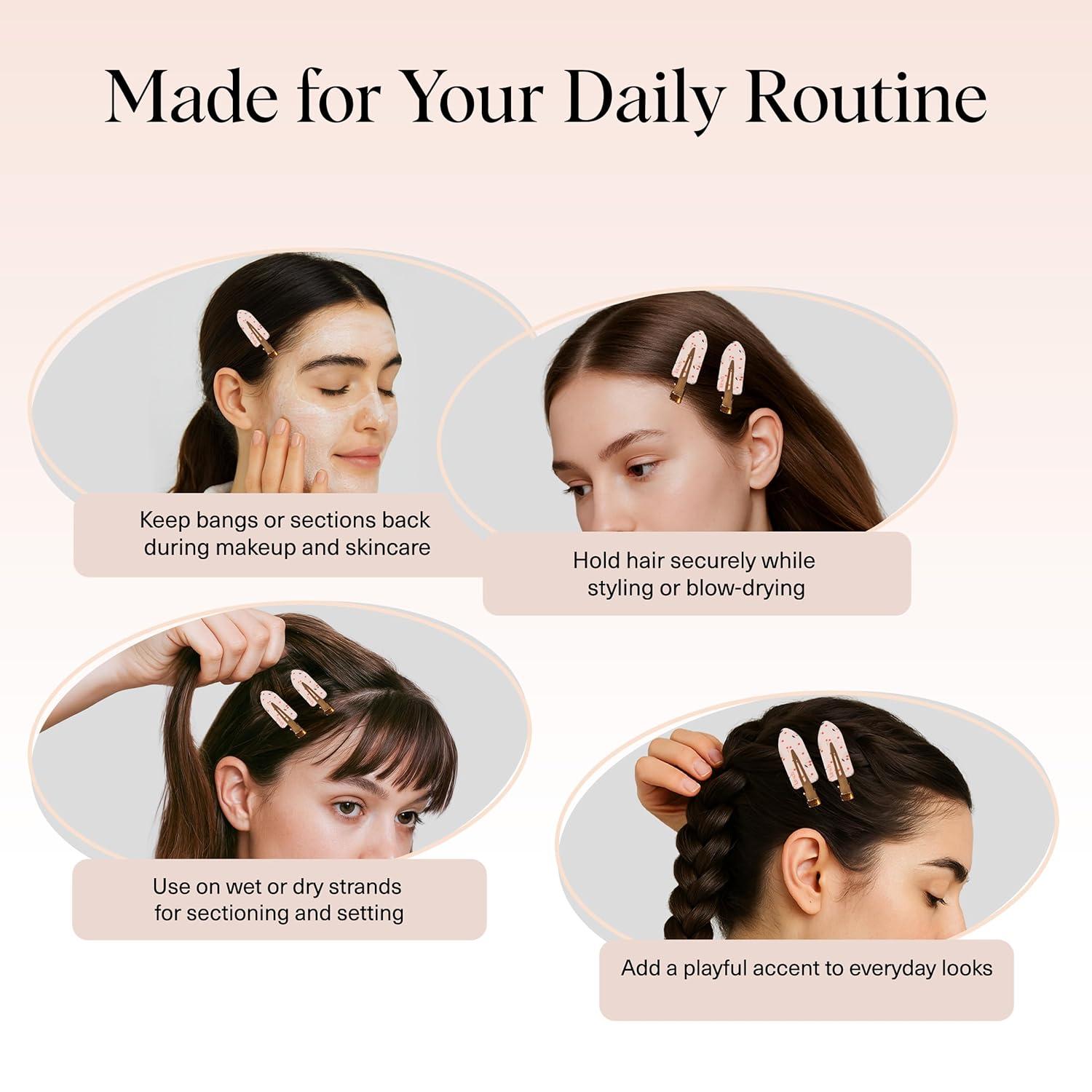 imageKitsch Creaseless Hair Clips for Women No Crease No Bend Hair Clips for Styling Bangs Makeup Application Face Wash Recycled Acrylic Cherry Print Ideal Gifts for Women 4pcsCherry Print