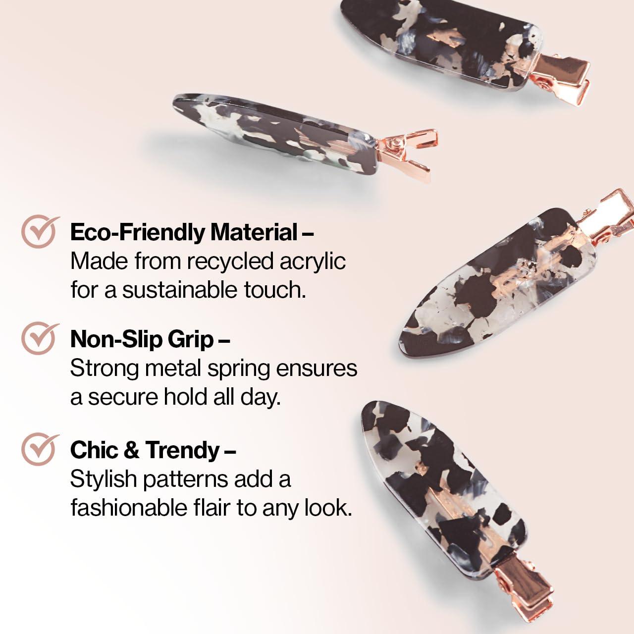 imageKitsch Creaseless Hair Clips for Women No Crease No Bend Hair Clips for Styling Bangs Makeup Application Face Wash Recycled Acrylic Cherry Print Ideal Gifts for Women 4pcsBlack Terrazzo