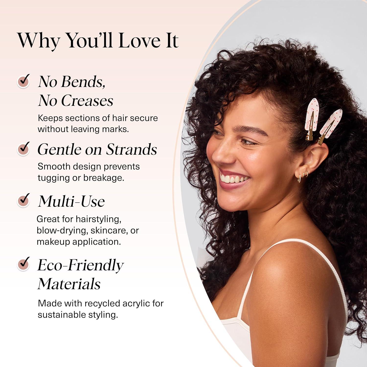 imageKitsch Creaseless Hair Clips for Women No Crease No Bend Hair Clips for Styling Bangs Makeup Application Face Wash Recycled Acrylic Cherry Print Ideal Gifts for Women 4pcsCherry Print