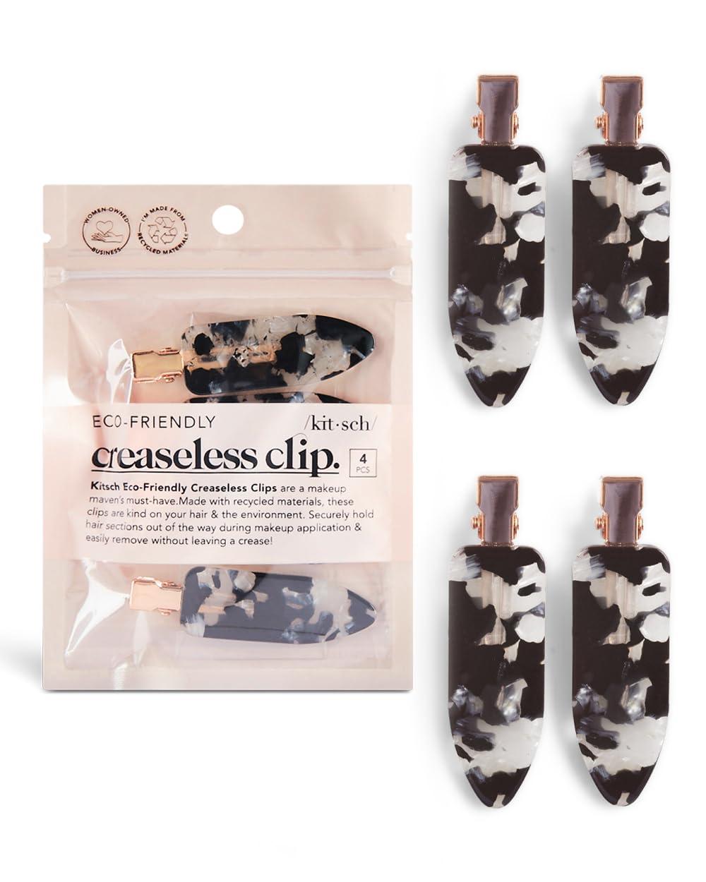 imageKitsch Creaseless Hair Clips for Women No Crease No Bend Hair Clips for Styling Bangs Makeup Application Face Wash Recycled Acrylic Cherry Print Ideal Gifts for Women 4pcsBlack Terrazzo