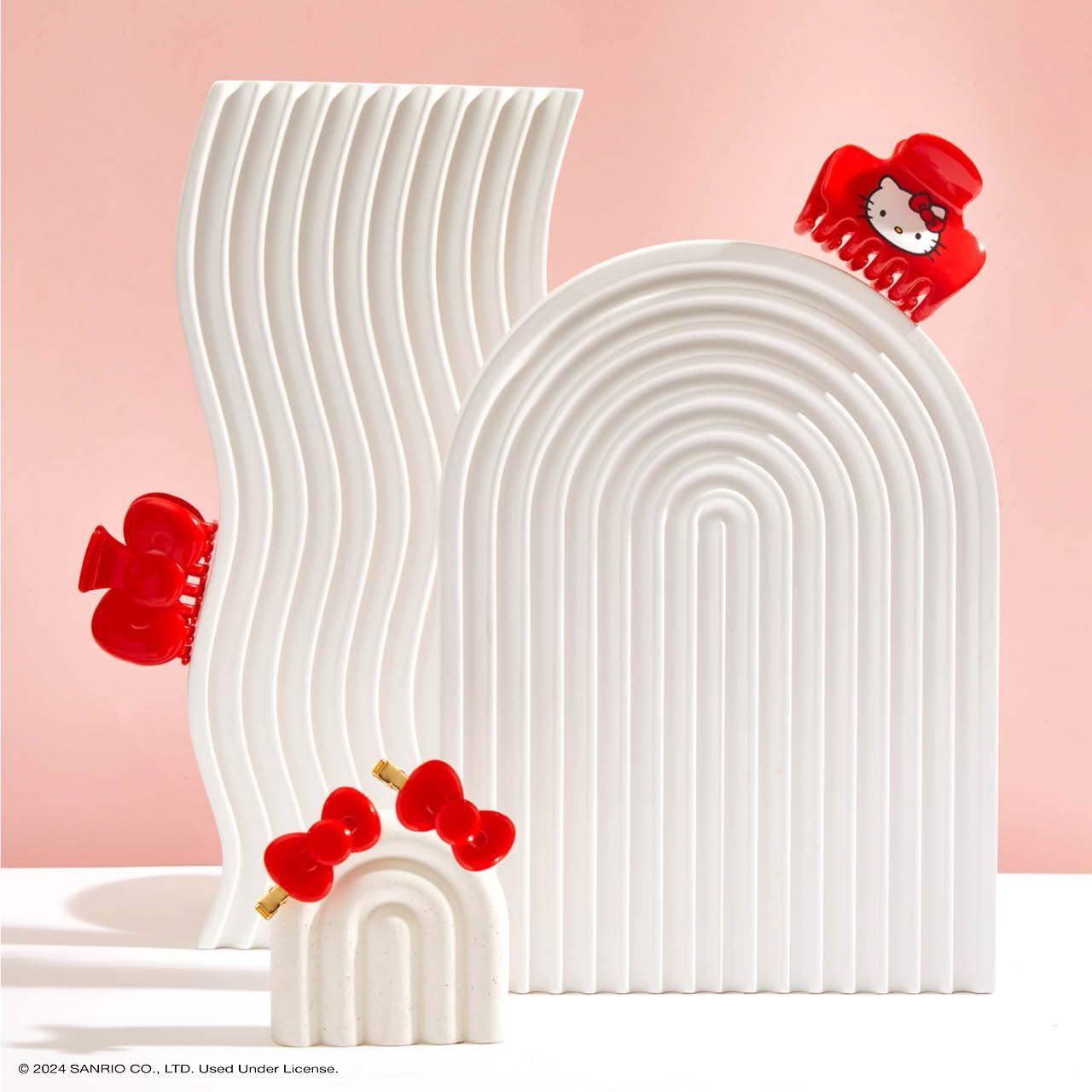 imageKitsch Creaseless Hair Clips for Women No Crease No Bend Hair Clips for Styling Bangs Makeup Application Face Wash Recycled Acrylic Cherry Print Ideal Gifts for Women 4pcsRed Kitty Bow