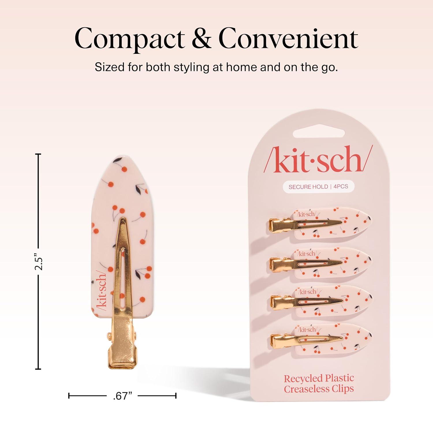 imageKitsch Creaseless Hair Clips for Women No Crease No Bend Hair Clips for Styling Bangs Makeup Application Face Wash Recycled Acrylic Cherry Print Ideal Gifts for Women 4pcsCherry Print