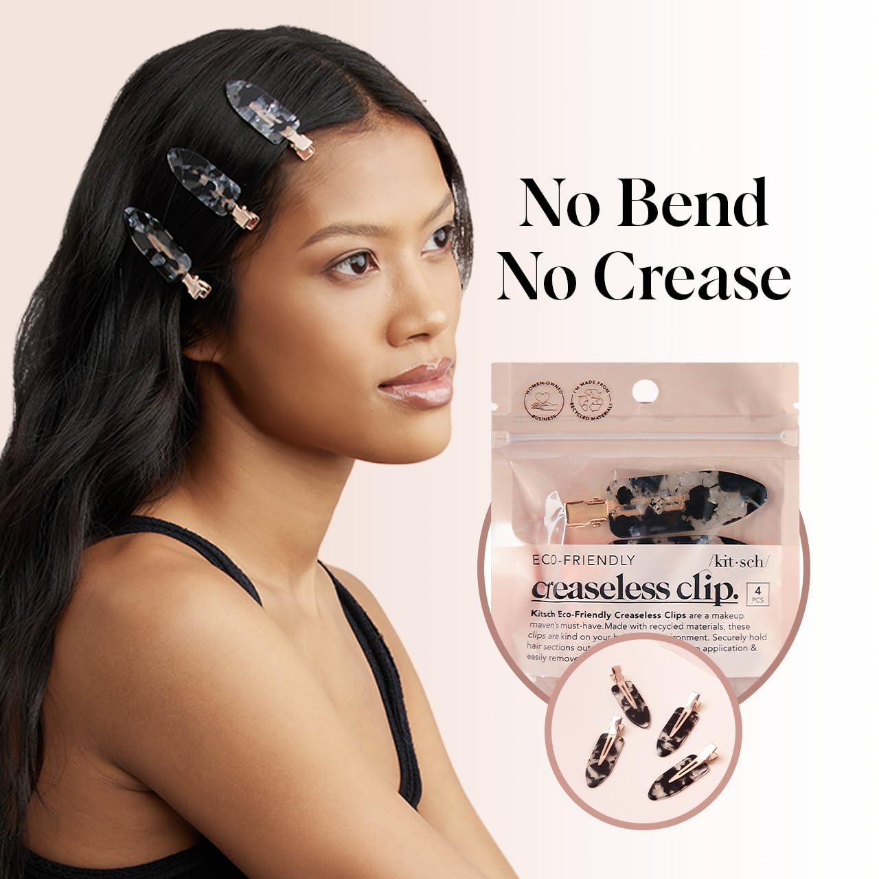 imageKitsch Creaseless Hair Clips for Women No Crease No Bend Hair Clips for Styling Bangs Makeup Application Face Wash Recycled Acrylic Cherry Print Ideal Gifts for Women 4pcsBlack Terrazzo