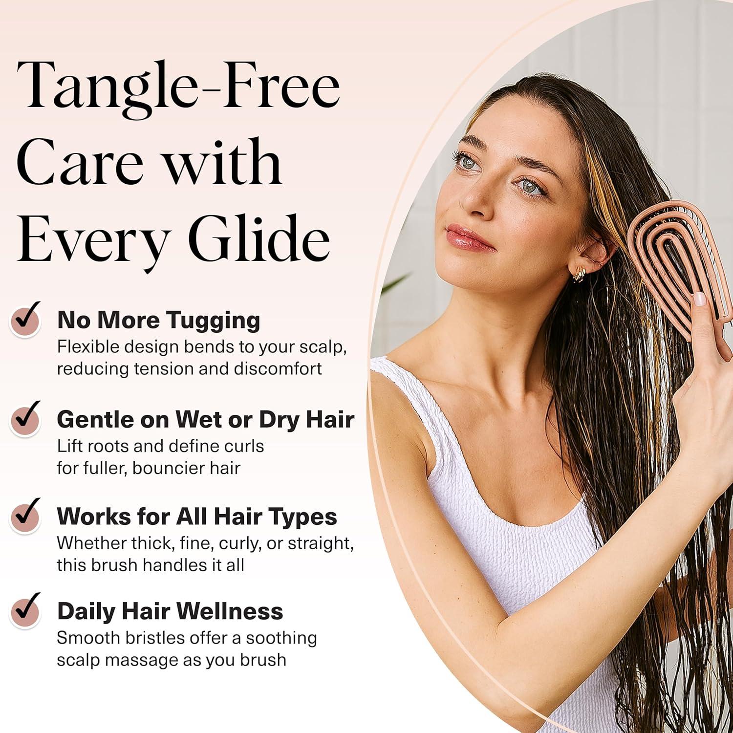 imageKitsch Detangler Brush Flexible Curly Hair Brush for Women Men ampamp Kids Detangling Hairbrush with Bendable Frame and UltraSmooth Bristles for Wet or Dry Strands Haze BlueTerracotta