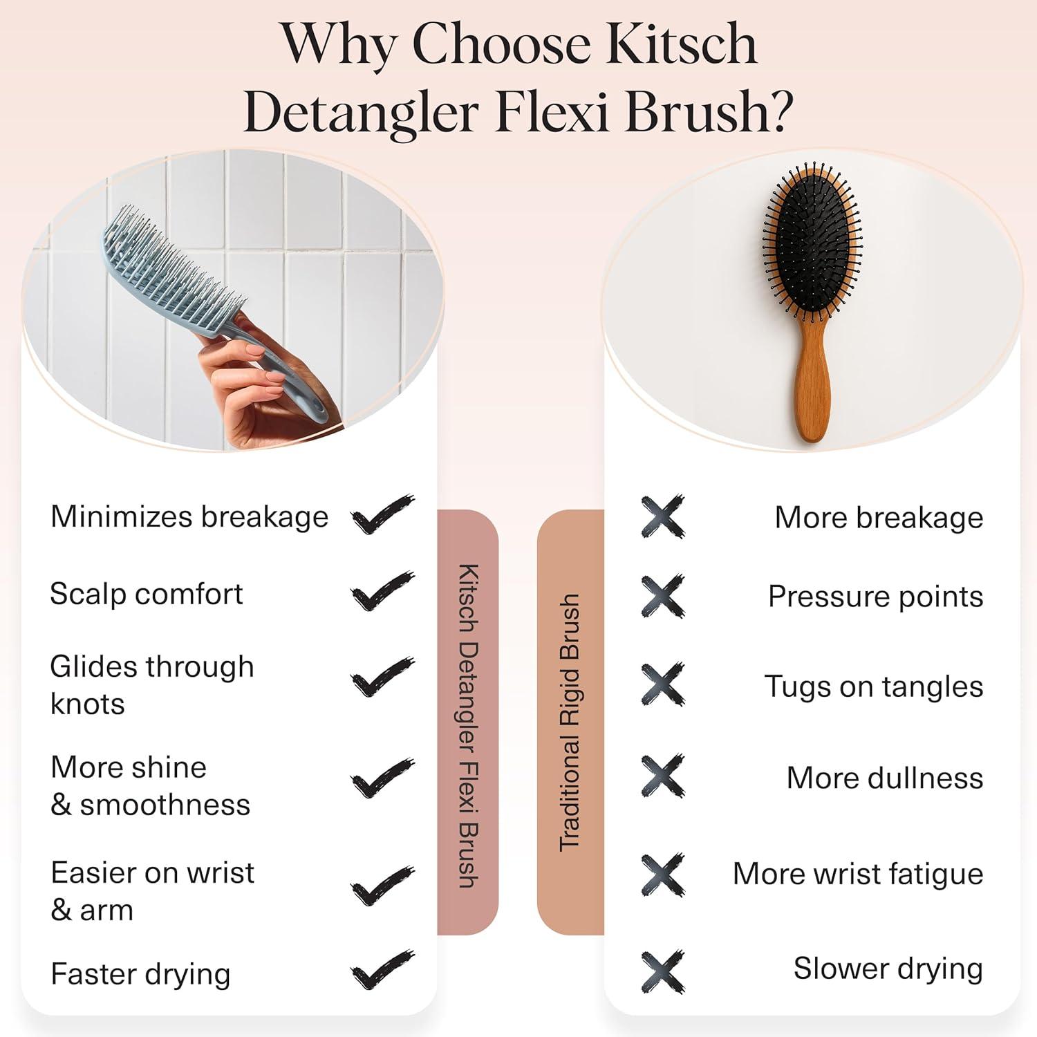 imageKitsch Detangler Brush Flexible Curly Hair Brush for Women Men ampamp Kids Detangling Hairbrush with Bendable Frame and UltraSmooth Bristles for Wet or Dry Strands Haze BlueHaze Blue