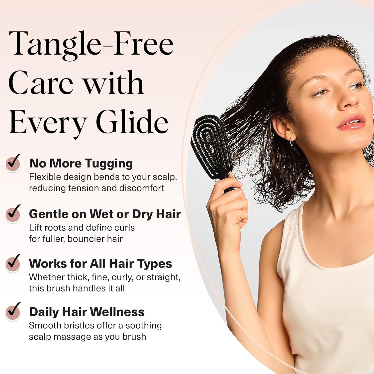 imageKitsch Detangler Brush Flexible Curly Hair Brush for Women Men ampamp Kids Detangling Hairbrush with Bendable Frame and UltraSmooth Bristles for Wet or Dry Strands Haze BlueBlack