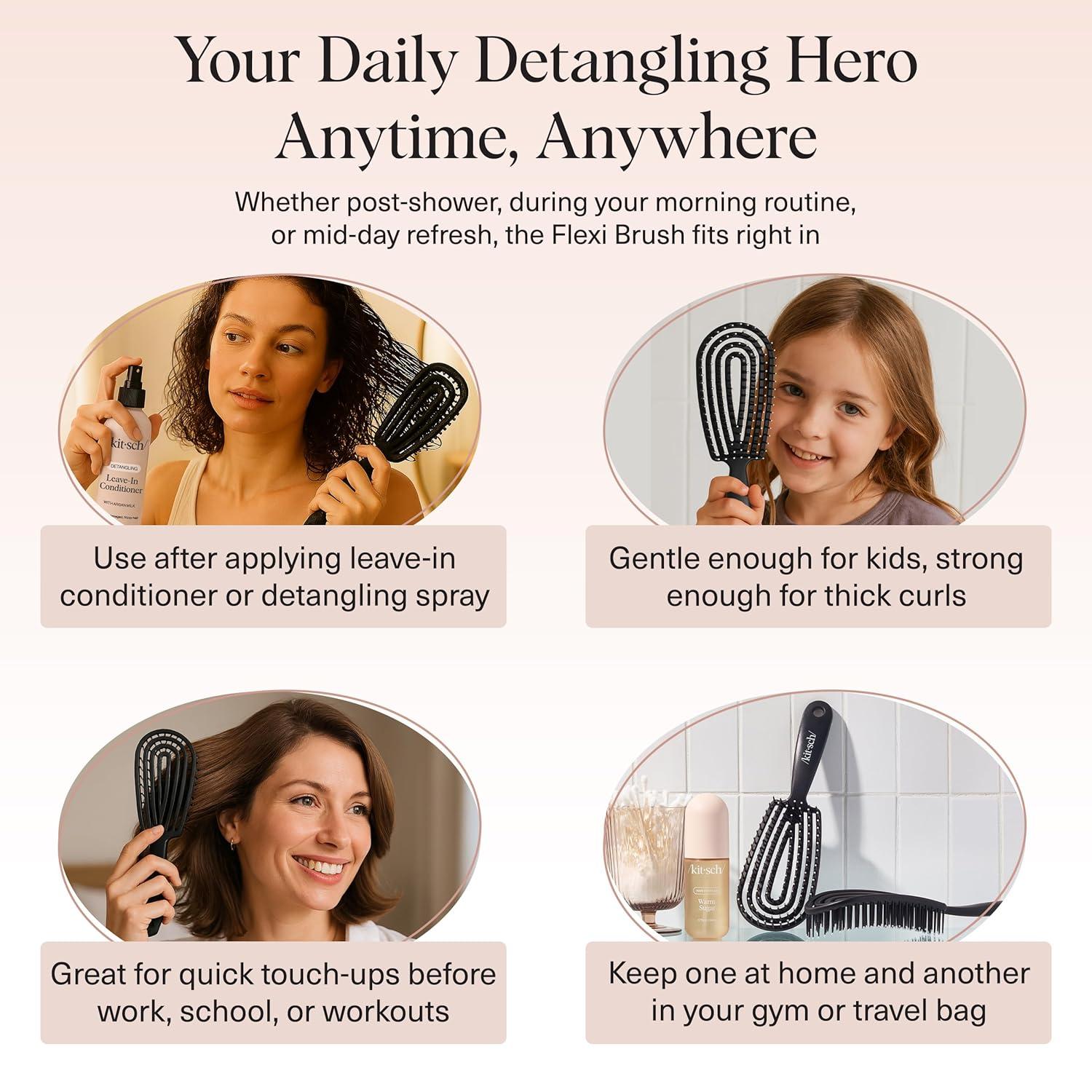 imageKitsch Detangler Brush Flexible Curly Hair Brush for Women Men ampamp Kids Detangling Hairbrush with Bendable Frame and UltraSmooth Bristles for Wet or Dry Strands Haze BlueBlack